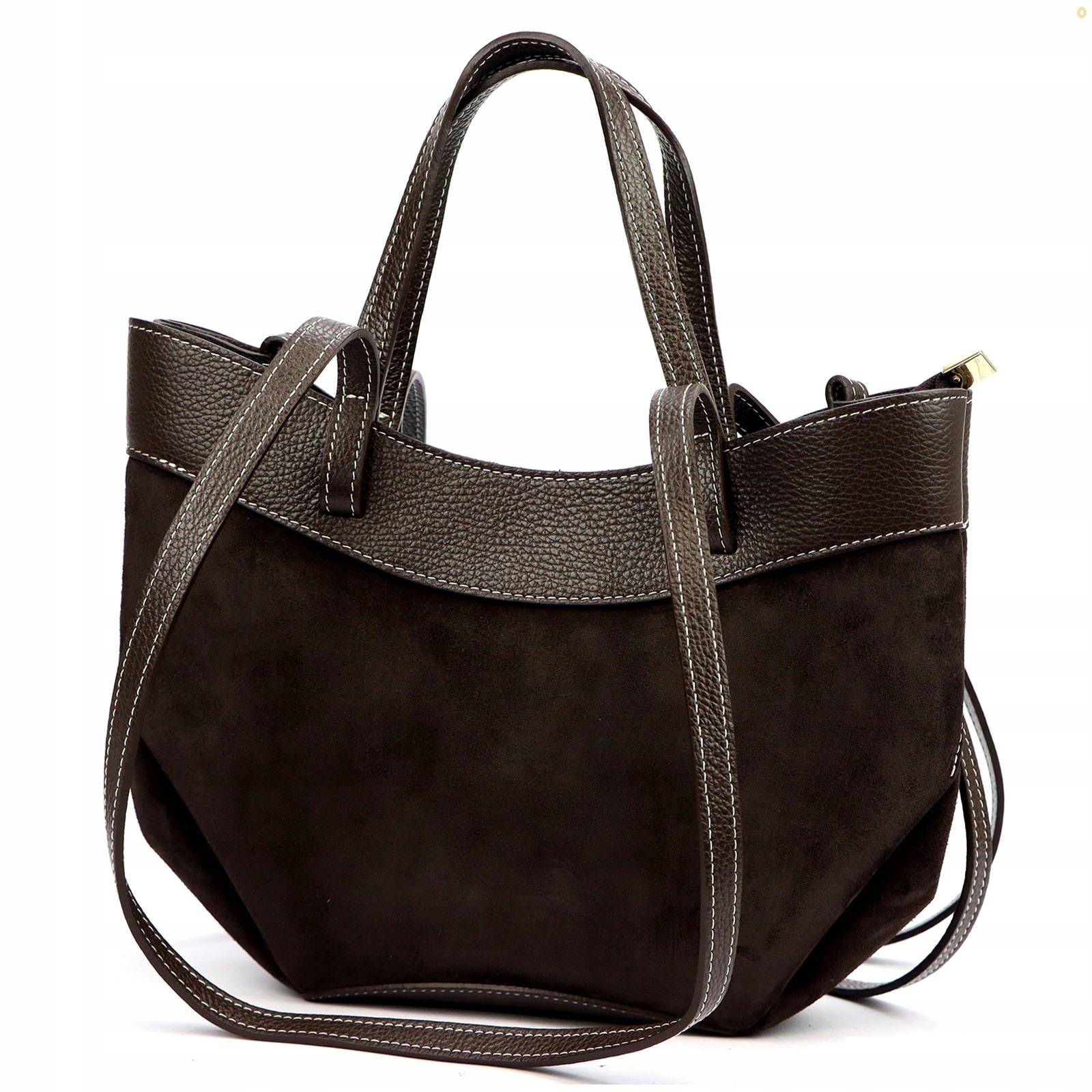 Vera Pelle shopper kabelka z pravé přírodní semišové kůže, hnědá čokoládová