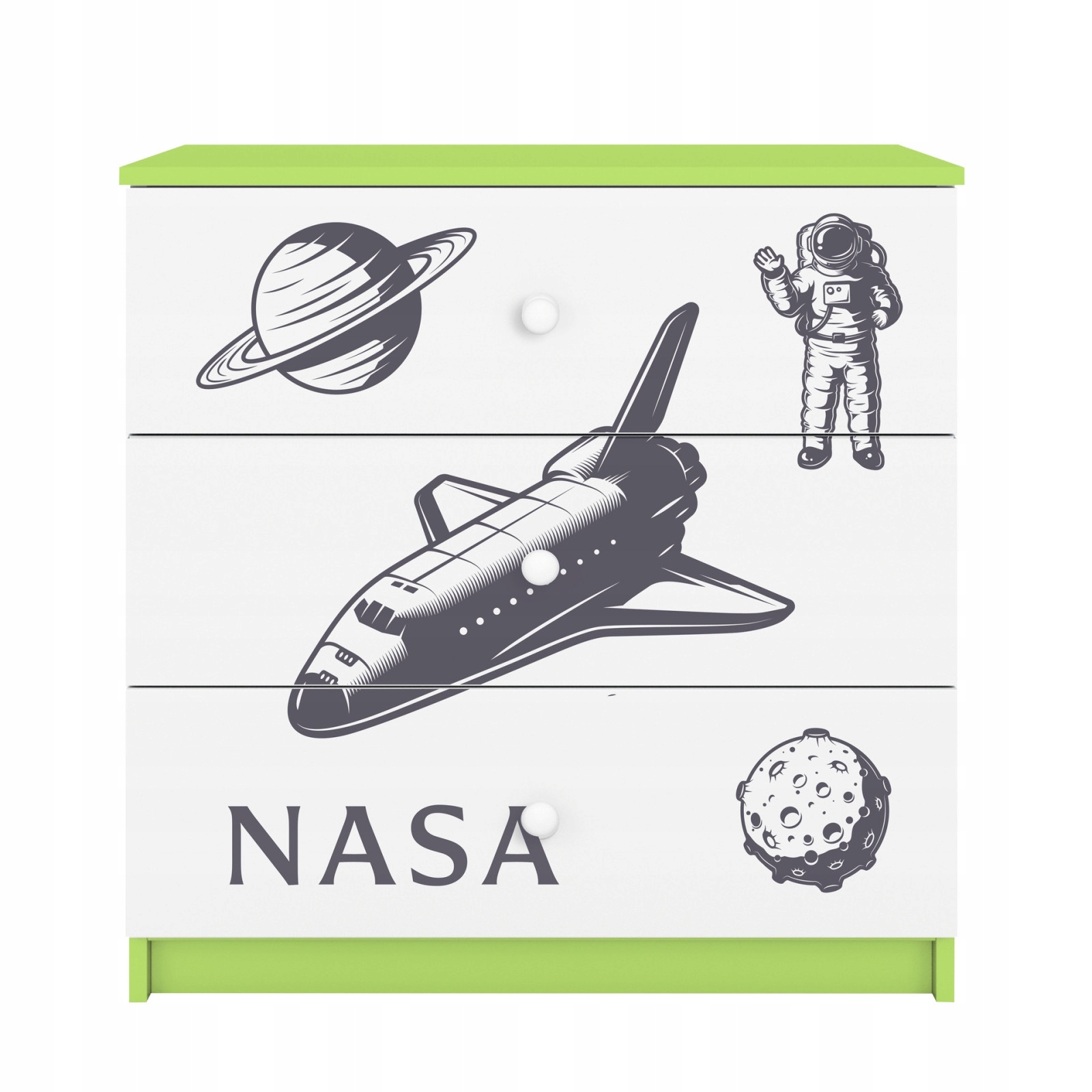 Komoda Babydreams zelená grafika Nasa 80 cm