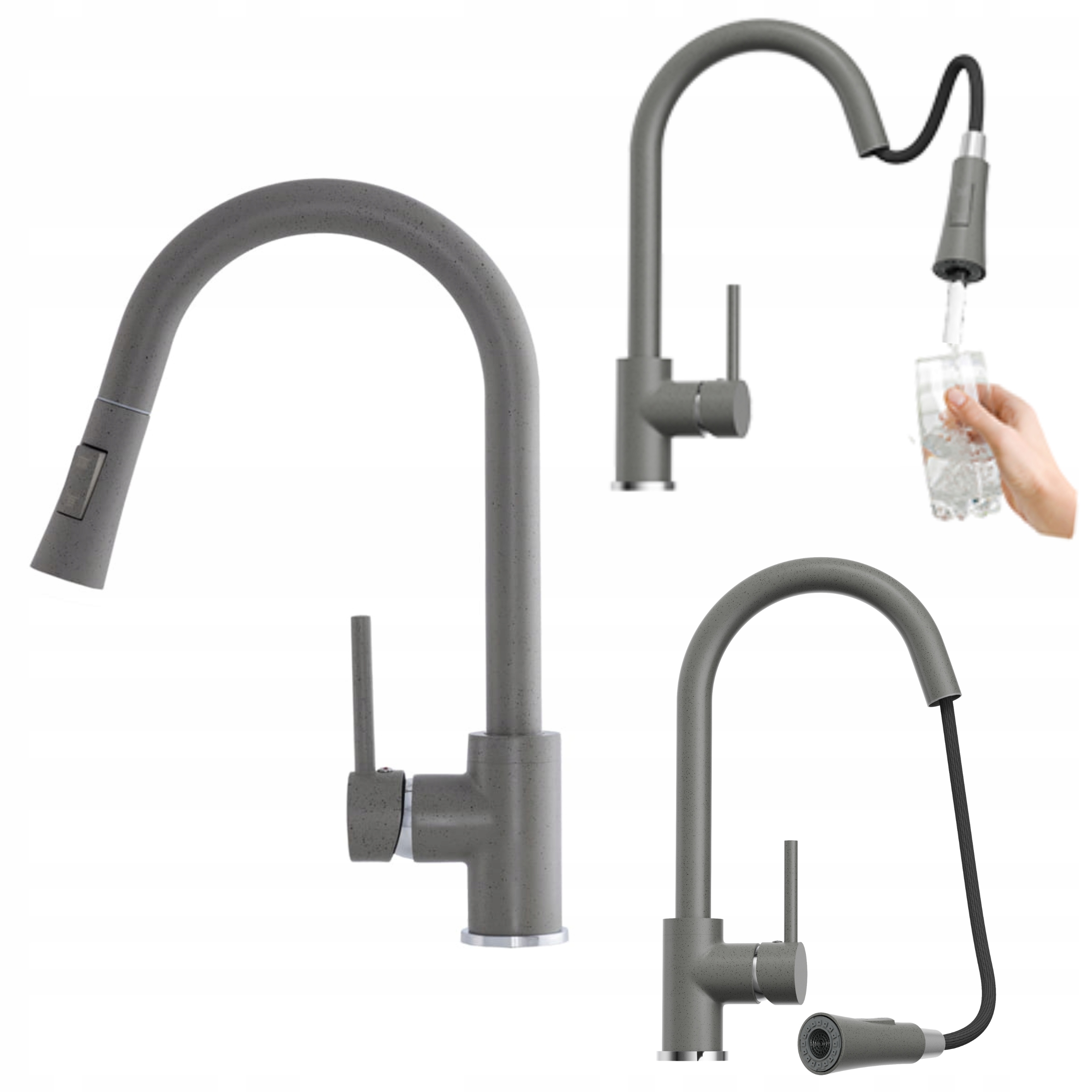 Kuchynská batéria Libra do umývadla, výsuvná, šedá, škvrnitá