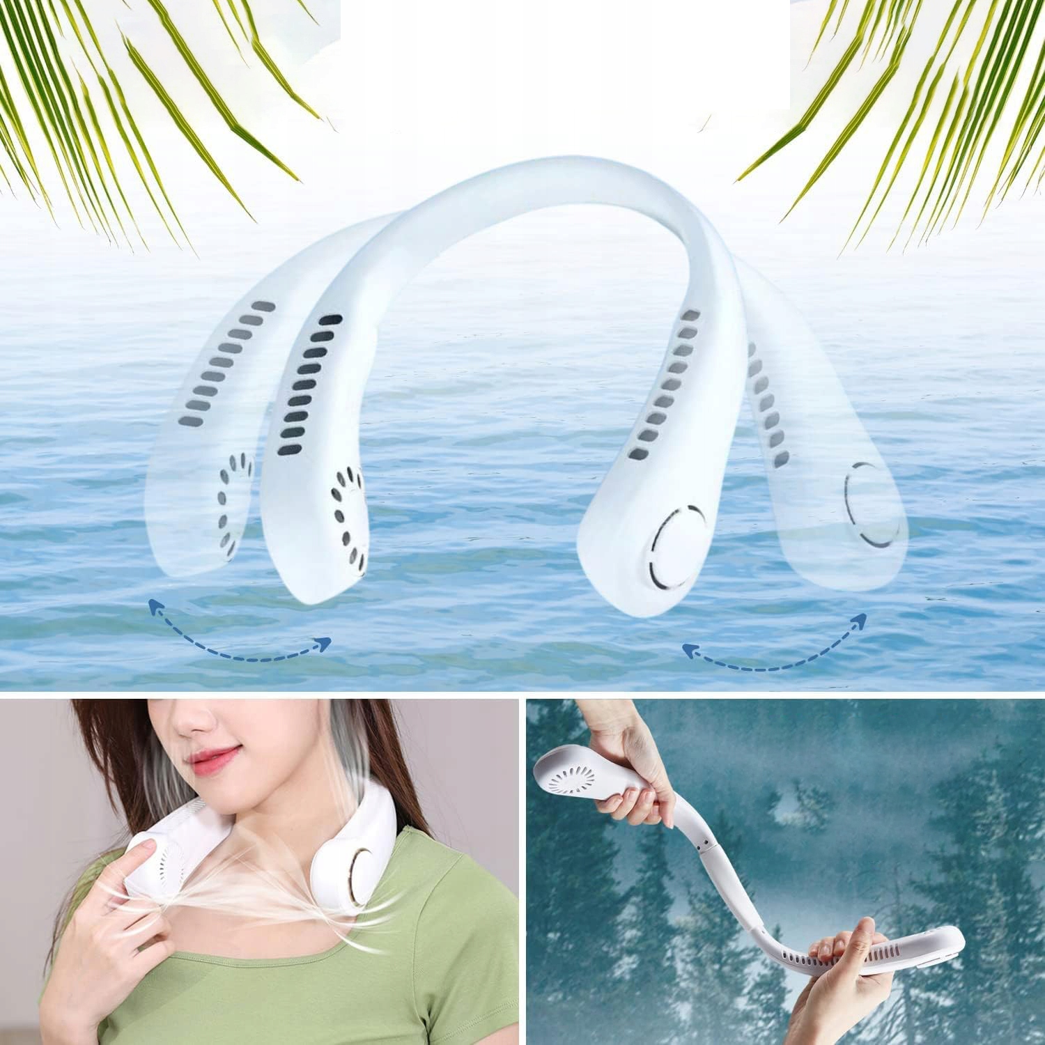 WENTYLATOR BEZŁOPATKOWY WENTYLATOR USB NA SZYJĘ 3000mAh 5 PRĘDKOŚCI Kod producenta 6HG0910WH6