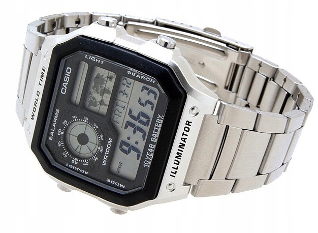 Elektroniczny Zegarek Męski Casio AE-1200WHD-1A Sport Led WR100M Timer +box