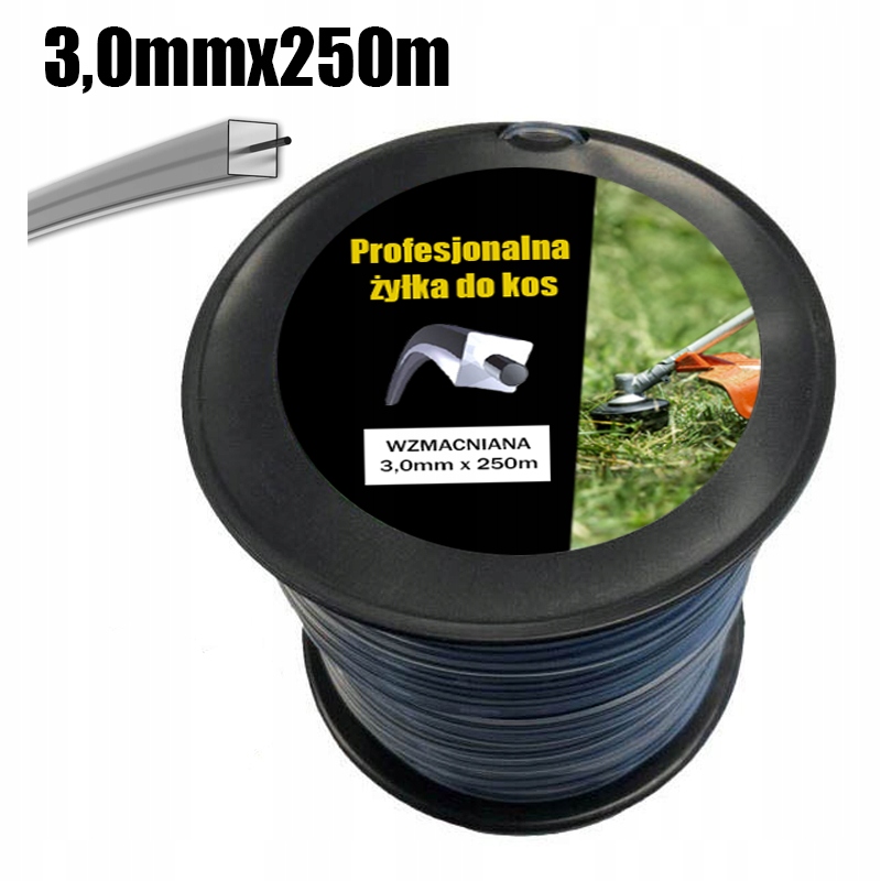 Žacia struna pre kosačky vyžínačov 3,0 mm x 250 m, štvorcová, zosilnená