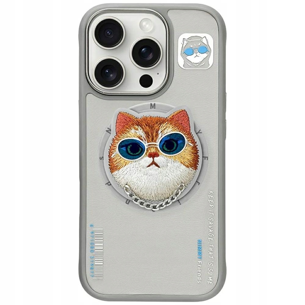 Etui Nimmy Glasses Cool Cat MagSafe na iPhone 16 Pro Max szare Nimmy