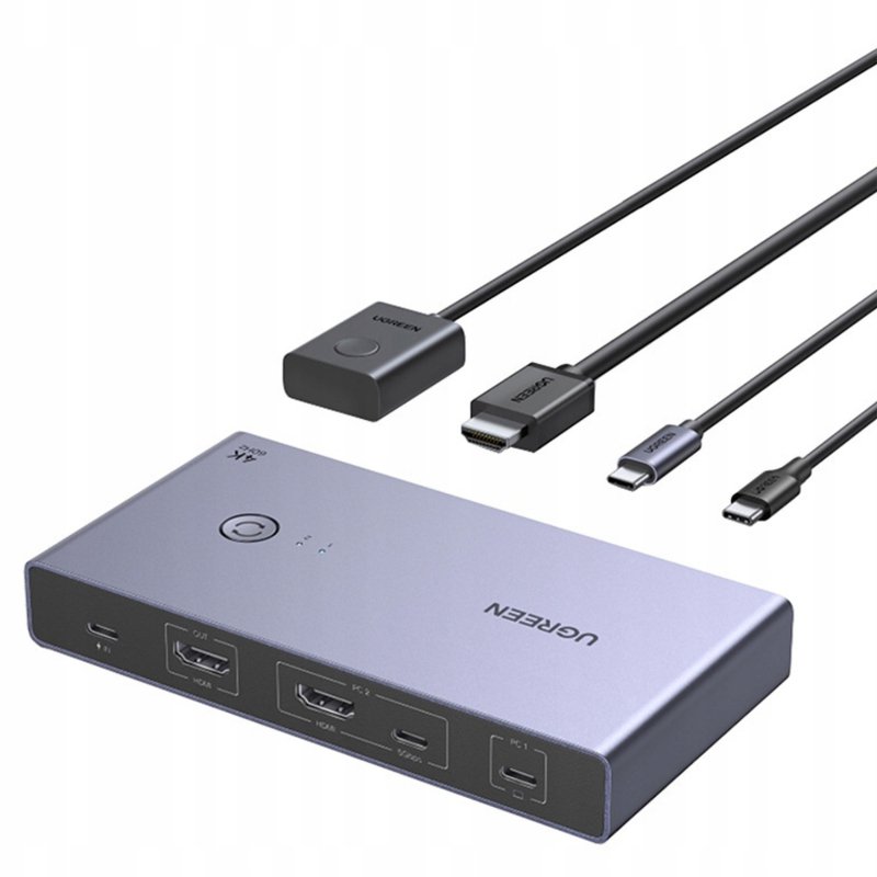 Prepínač 2 počítače 1 monitor Kvm Usb-c Hdmi 4K 60 Hz sivý