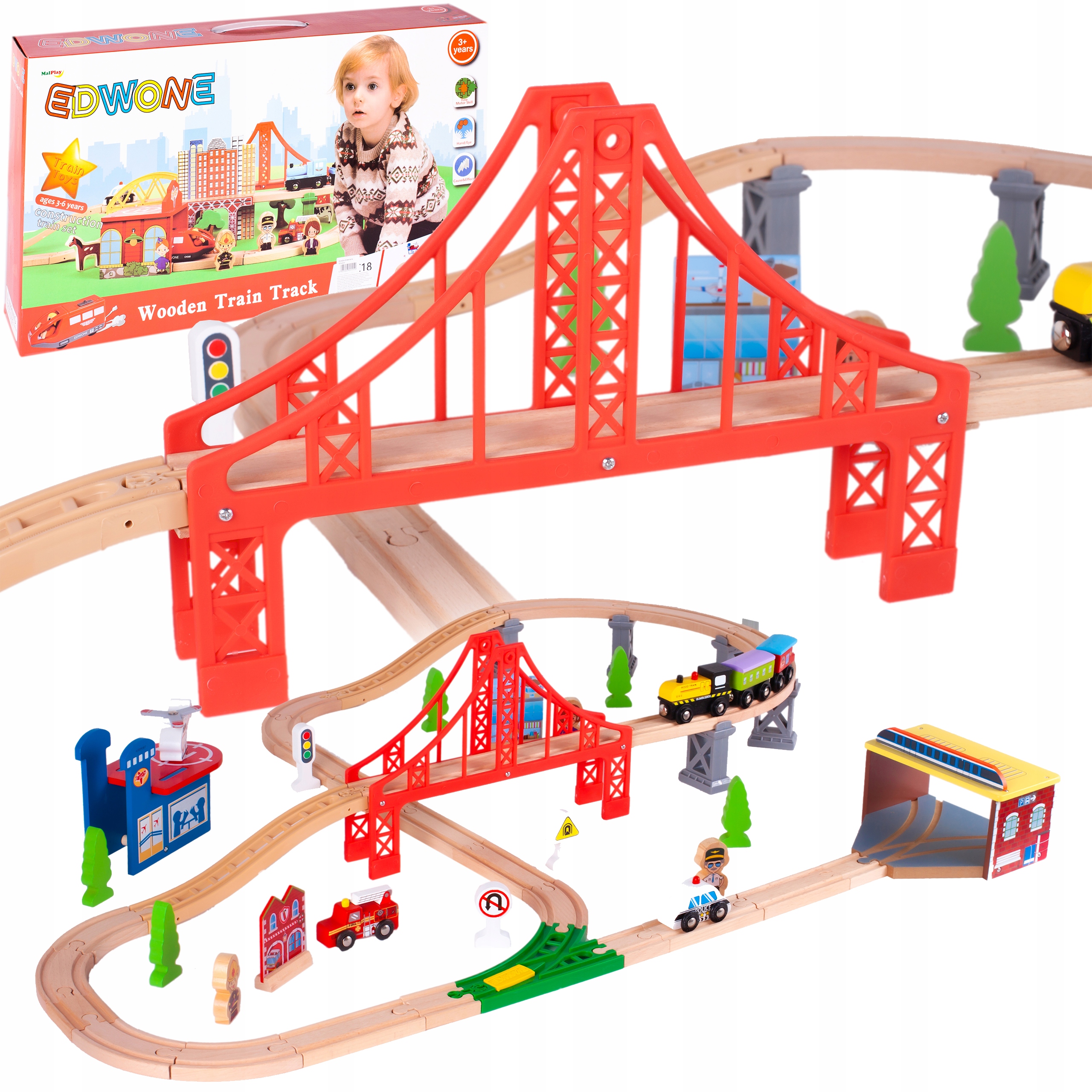 

Pociąg Ciuchcia Kolejka Drewniana Tory Zestaw 70el