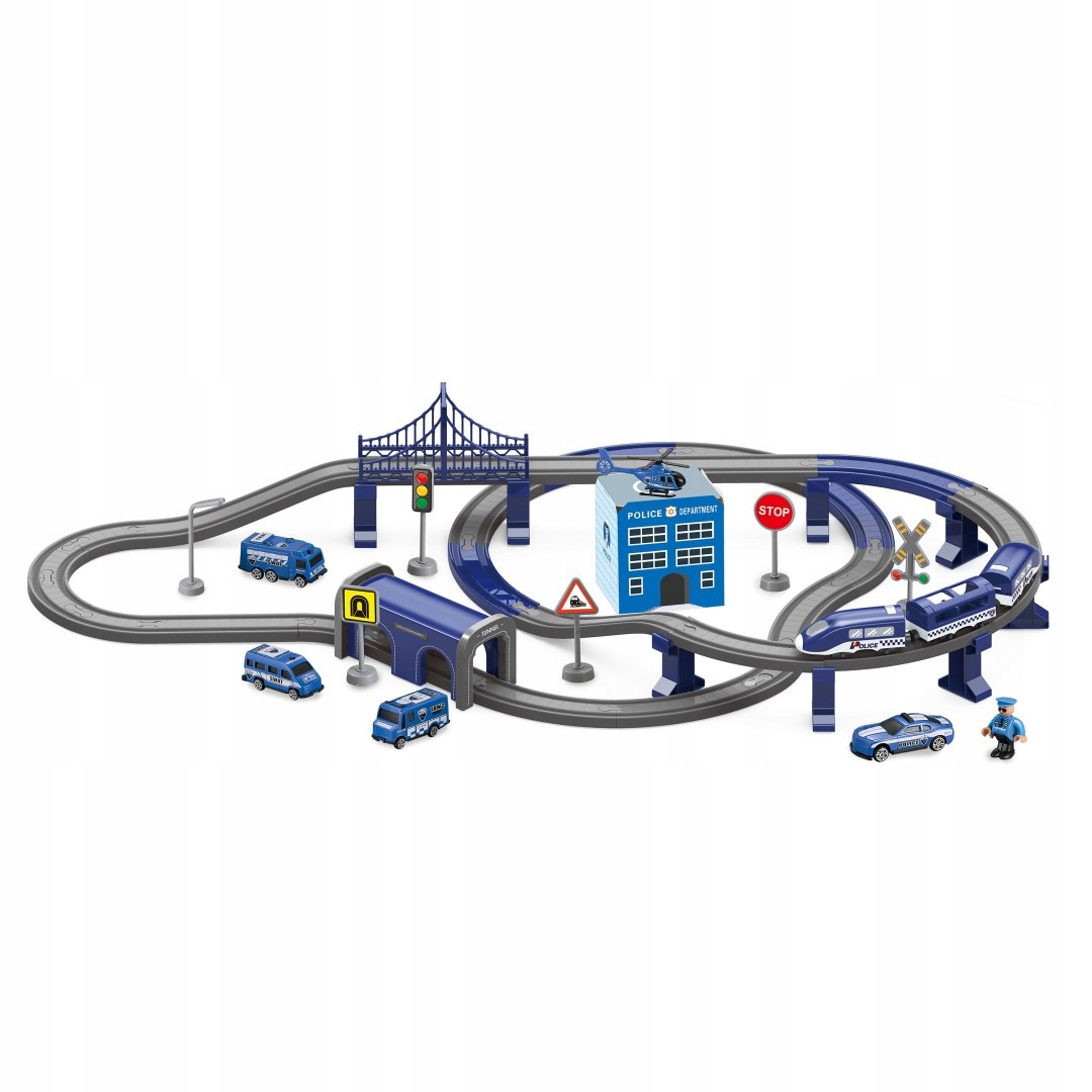 WOOPIE Kolejka Elektryczna Pociąg Lokomotywa Tor Policja Auta Helikopter 92 Marka Woopie