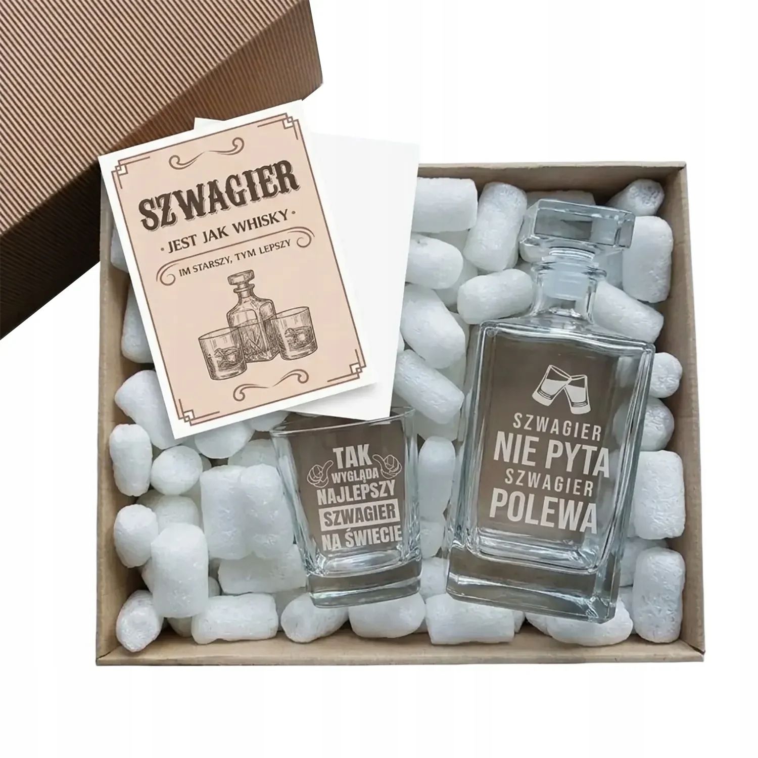 Dárková sada pro švagra – karafa, sklenice a přáníčko