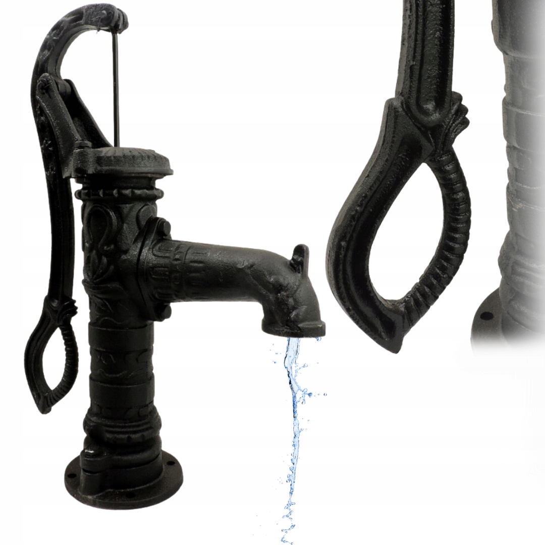Pompa Abisynka Ręczna Ogrodowa Ozdobna Czarna Żeliwna Do Wody Mocna Wydajna