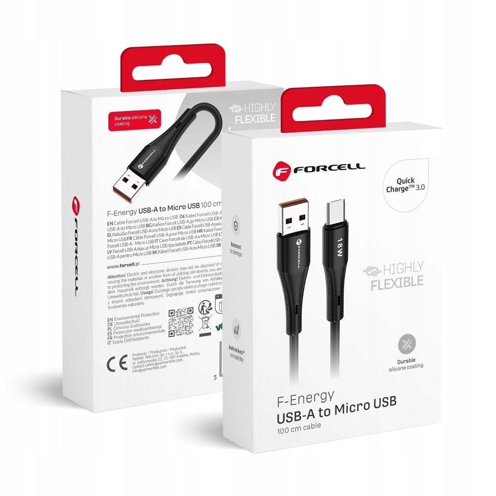 Kabel Usb A do Micro Usb Forcell F-Energy QC3.0 2,4A 18W Silicone 1 m C341