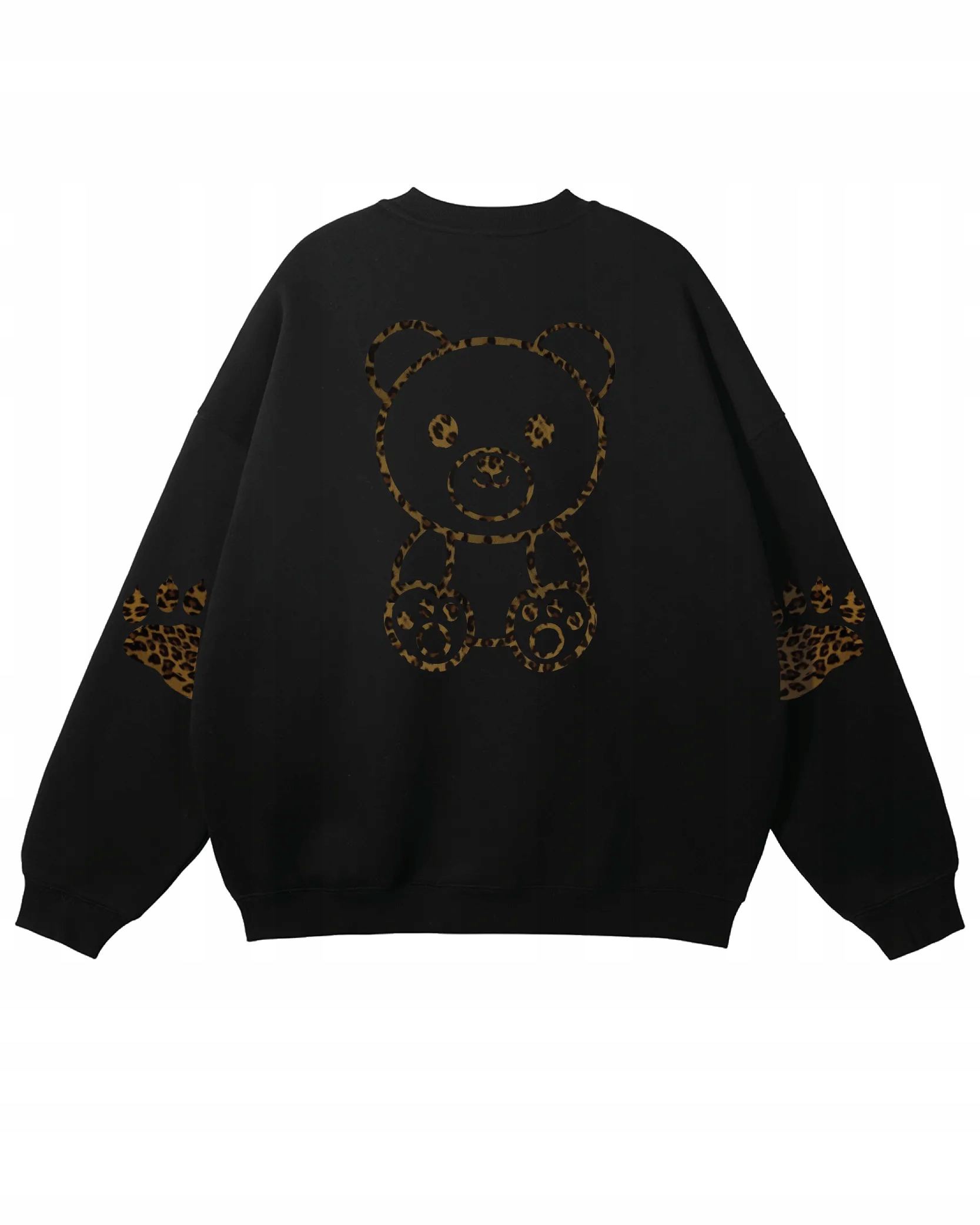 Oversize mikina s potiskem plyšového medvídka Medvídka s leopardím vzorem Černá L
