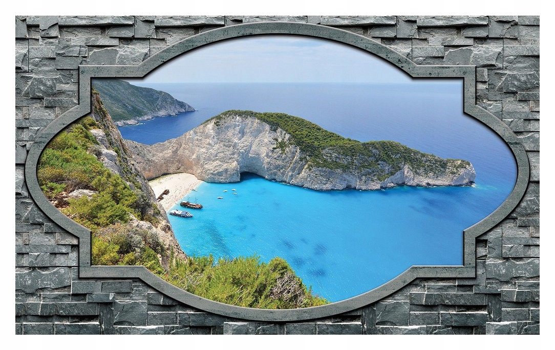 Tapeta Zakintos Navagio vinyl Tyrkysová voda skalnatá zátoka 312x219 lepidlo