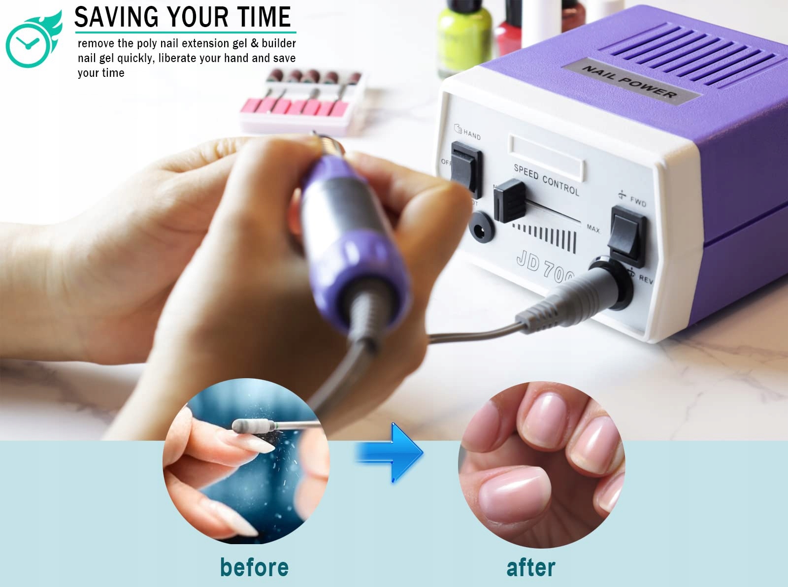 JD700 Frezarka Do Paznokci 30000 Obr/Min Zestaw Manicure Pedicure — miniatura 3