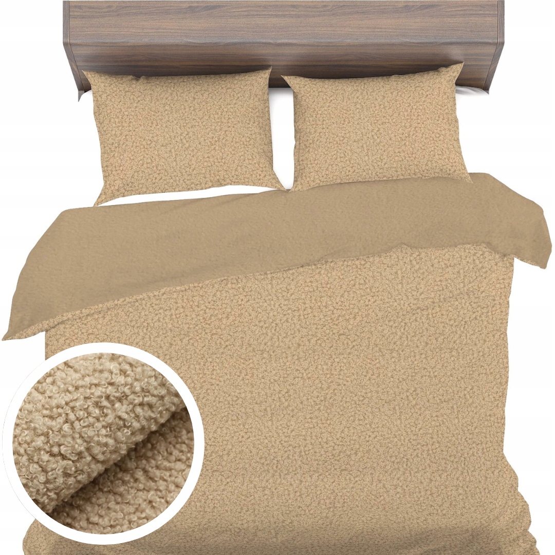 Teplé Povlečení 160x200+2x40x60 Boucle Bukli Beránek Fleece Silná Zima Béžová
