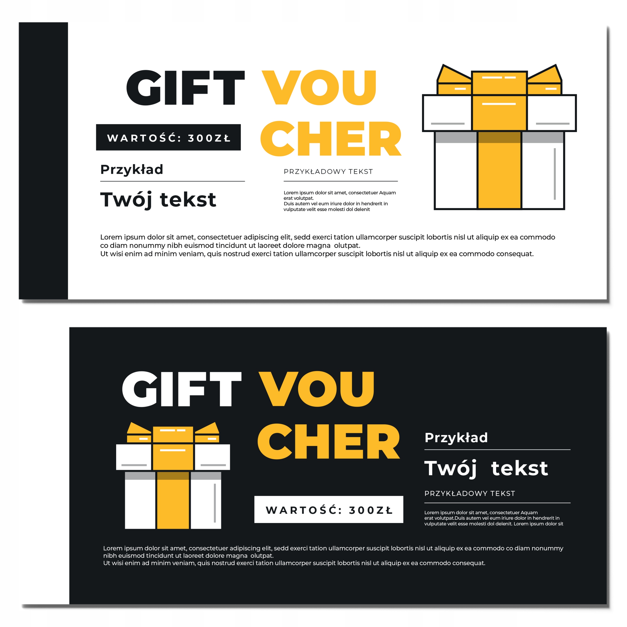 Vouchery prezentowe żółte GIFT MAT 99x210mm 350g DARMOWY PROJEKT 100 sztuk