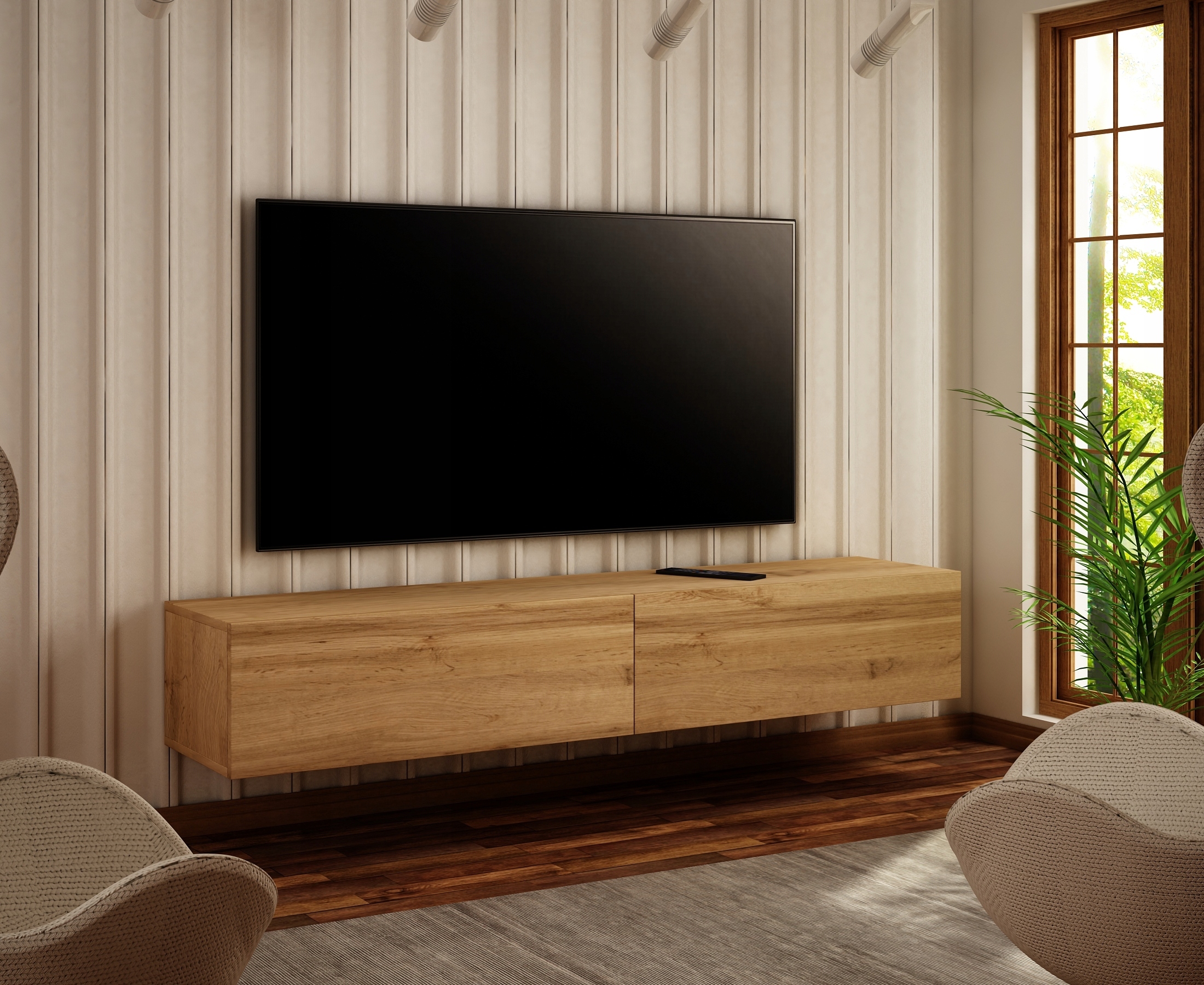 SZAFKA WISZĄCA RTV 140 CM DĄB WOTAN/ POŁYSK/ MAT Kolor frontów wielokolorowy