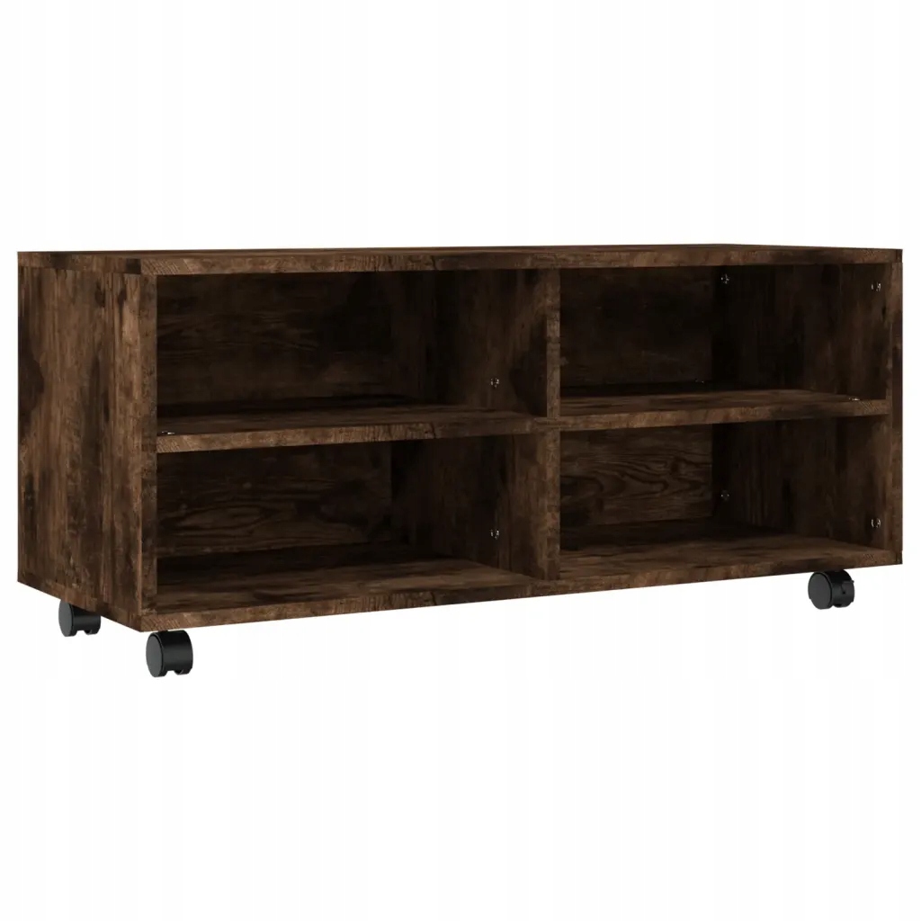 Rtv skříňka na kolečkách se 4 policemi, kouřový dub, 90 x 35 x 35 cm
