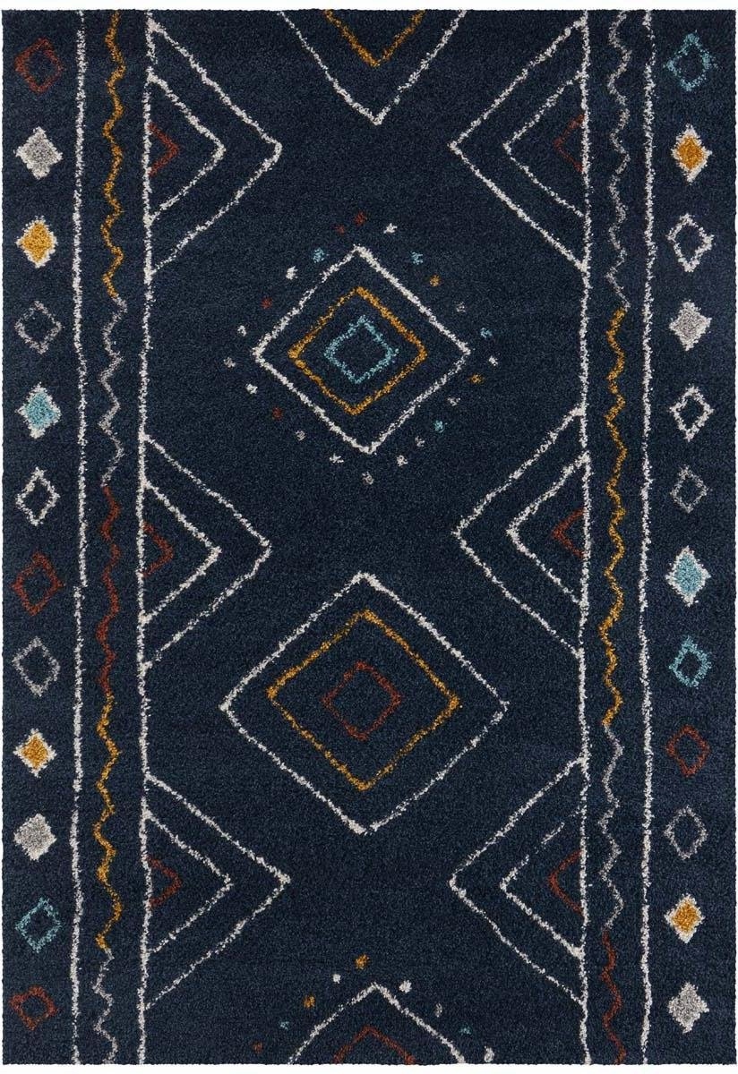 Tmavomodrý hrubý shaggy koberec do obývačky 160 x 230 cm