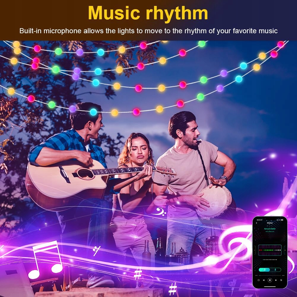 AUAUY Smart LED Kule Lampa 5M 33 LED Zmiana Koloru Pilot Aplikacja Muzyka — miniatura 6