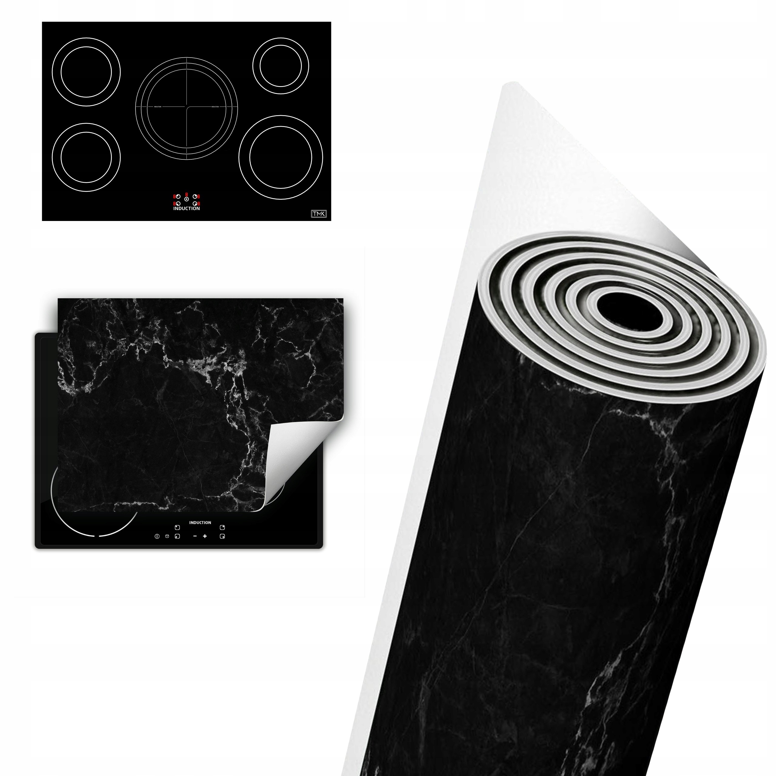 Vinylová Ochranná Deska Na Indukci 80x52 Mramor černá