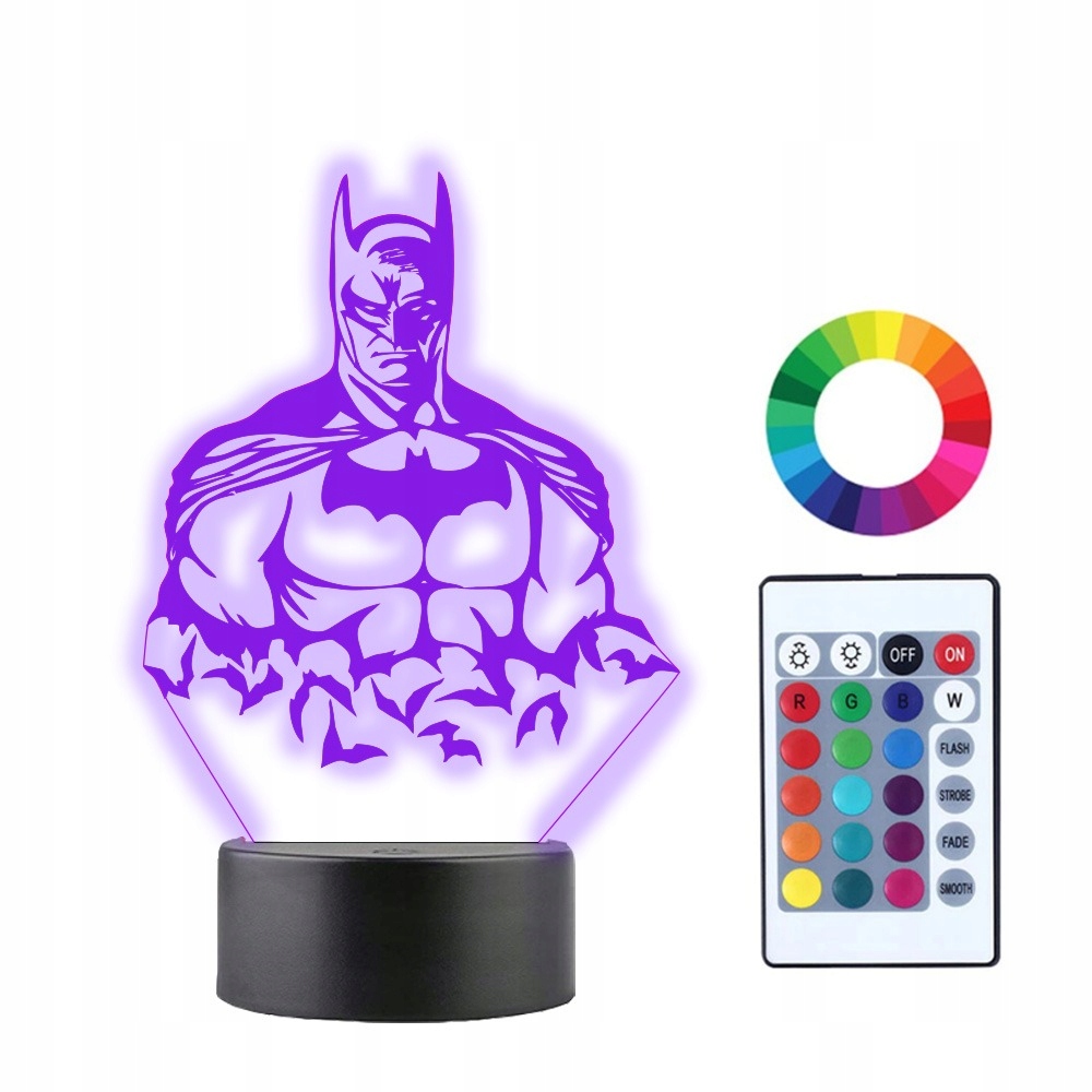 

Lampka Nocna 3D Led Batman Nietoperze Imię Grawer