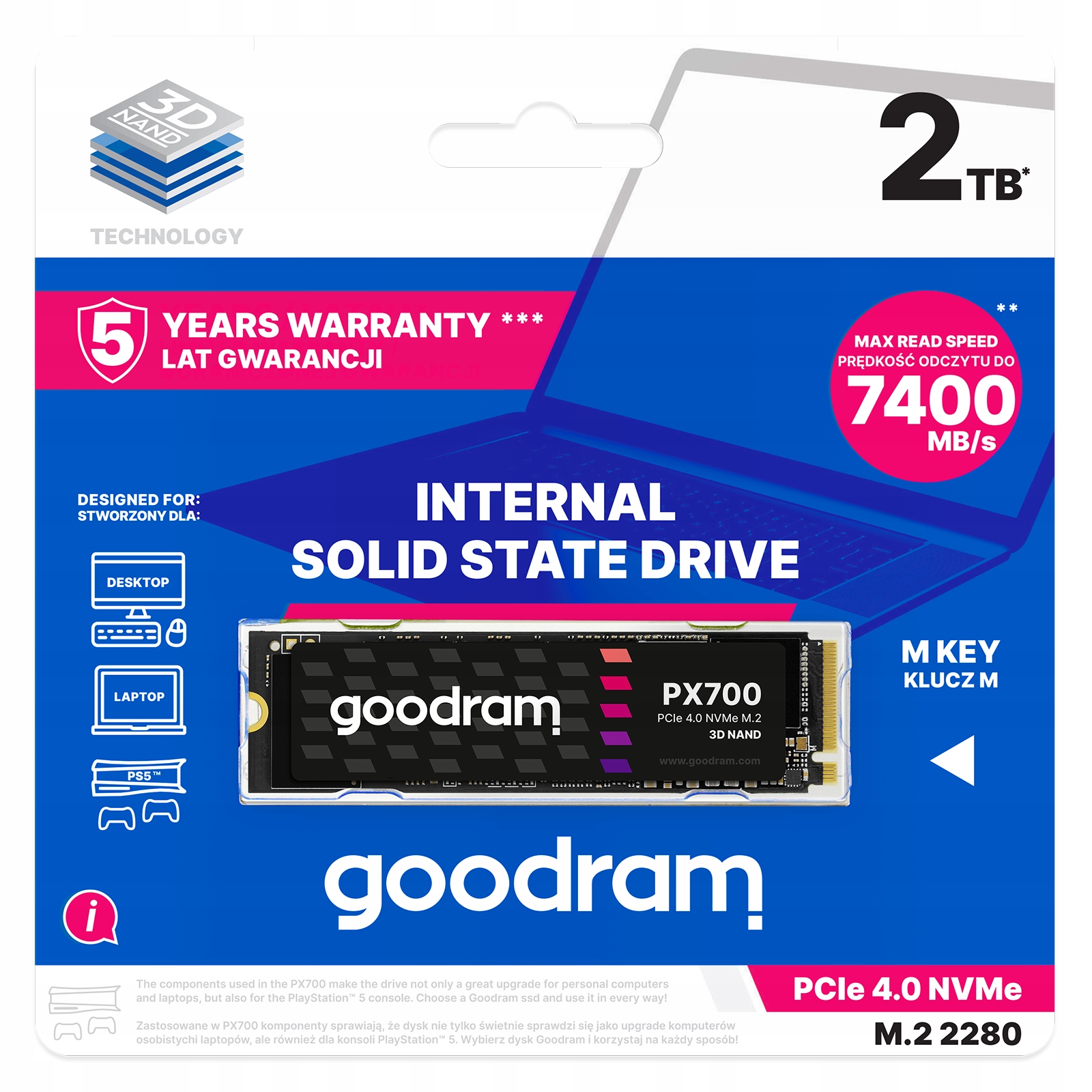 Dysk Ssd Goodram PX700 M.2 PCIe 4x4 2TB NVMe 3D Nand Do PS5