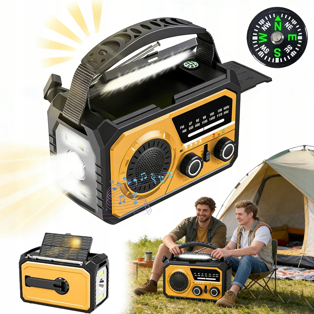 Powerbank 16000MAH Radio Awaryjne Bluetooth 5.3 Z Korbką Ręczną Latarka