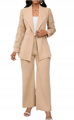 Shein Béžový Dámský Oblek S Výšivkou, Elegantní, 44 1DC