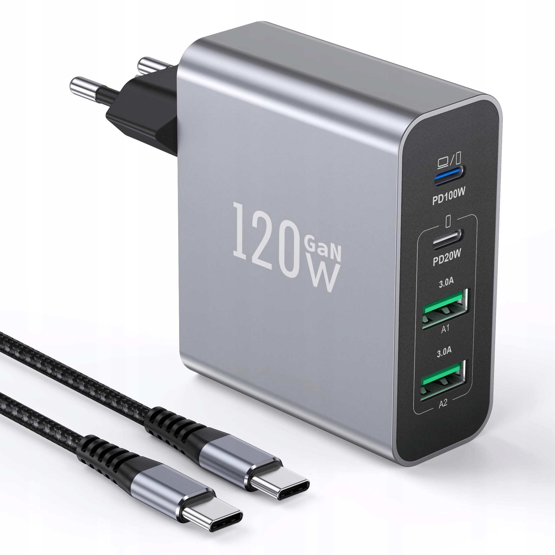 Anykon Ładowarka Usb C 120W 4-Port Szybkie Ładowanie iPhone MacBook Android
