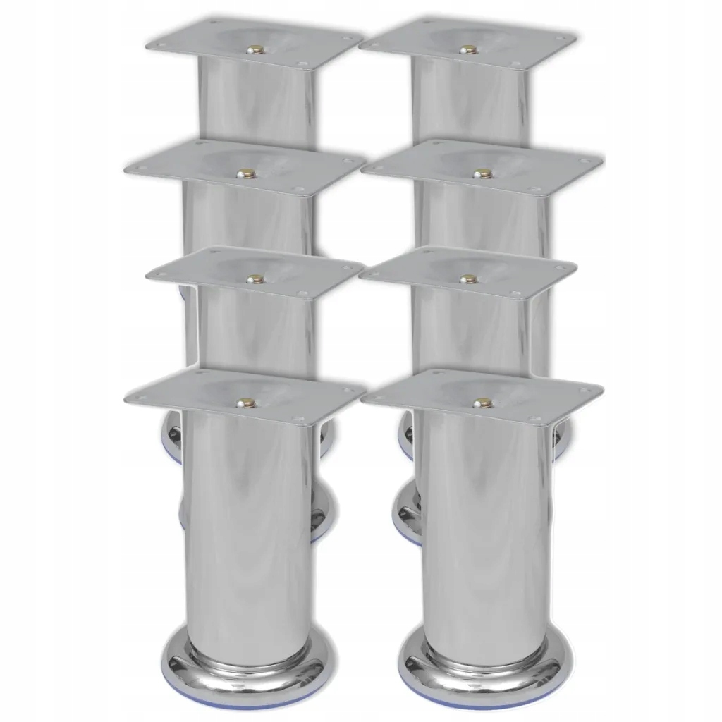 Sada 8 chromovaných nožiček k pohovce, železo, 50 x 120 mm, průměr nohy 70 m