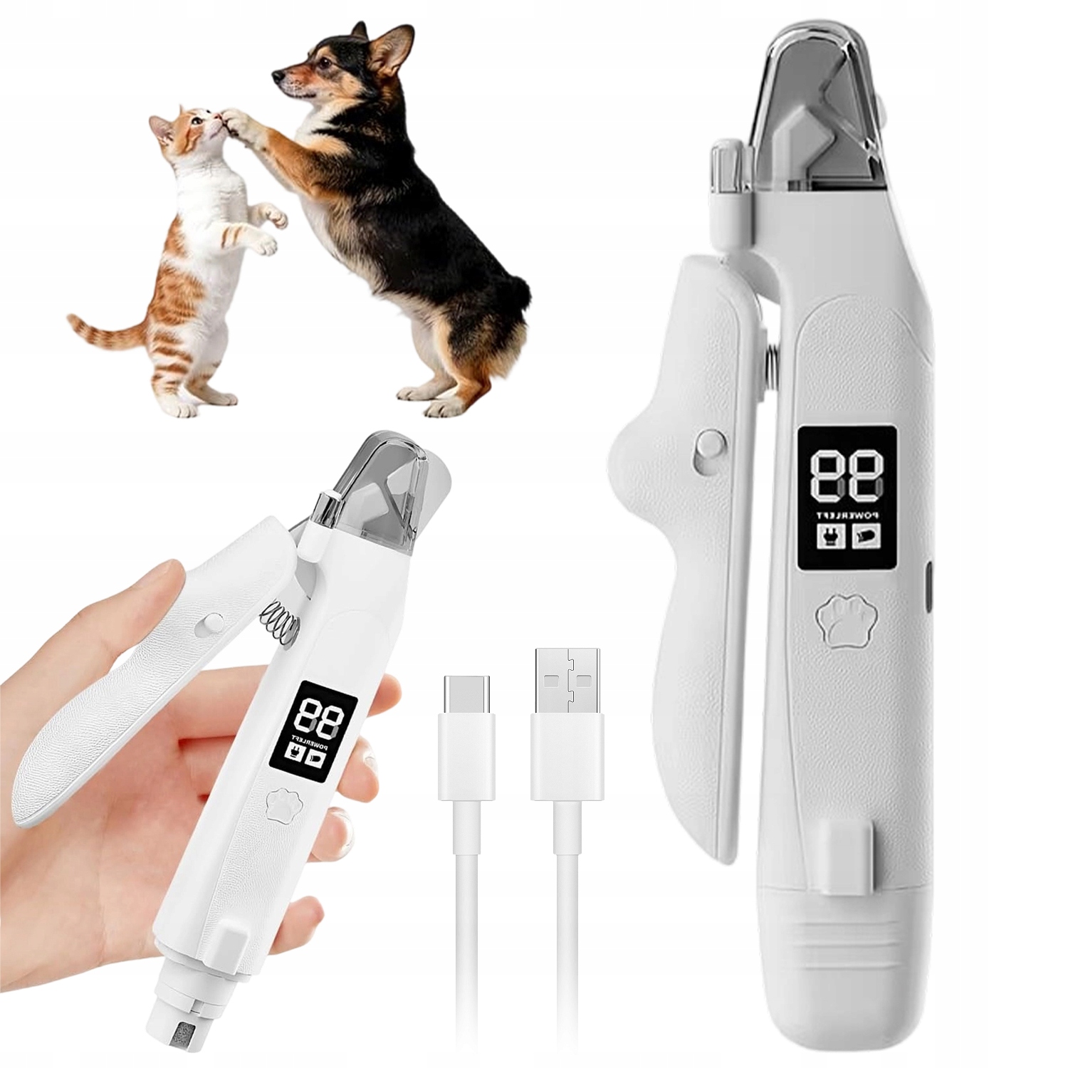 Levně 2V1 Elektrický Kleštičky Na Drápky Pro Zvířata S Led Světlem A Broušením 200MAH