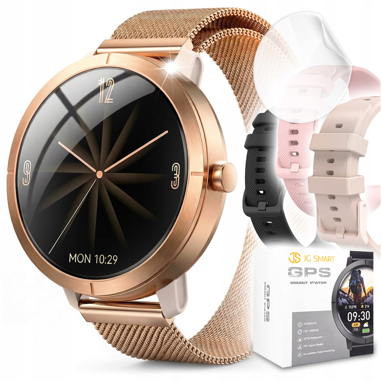 SMARTWATCH ЖЕНСКИЕ ВОДОНЕПРОНИЦАЕМЫЕ ЧАСЫ МЕНЮ RU GPS AMOLED PULS SPORT 4 ПОЛОСЫ