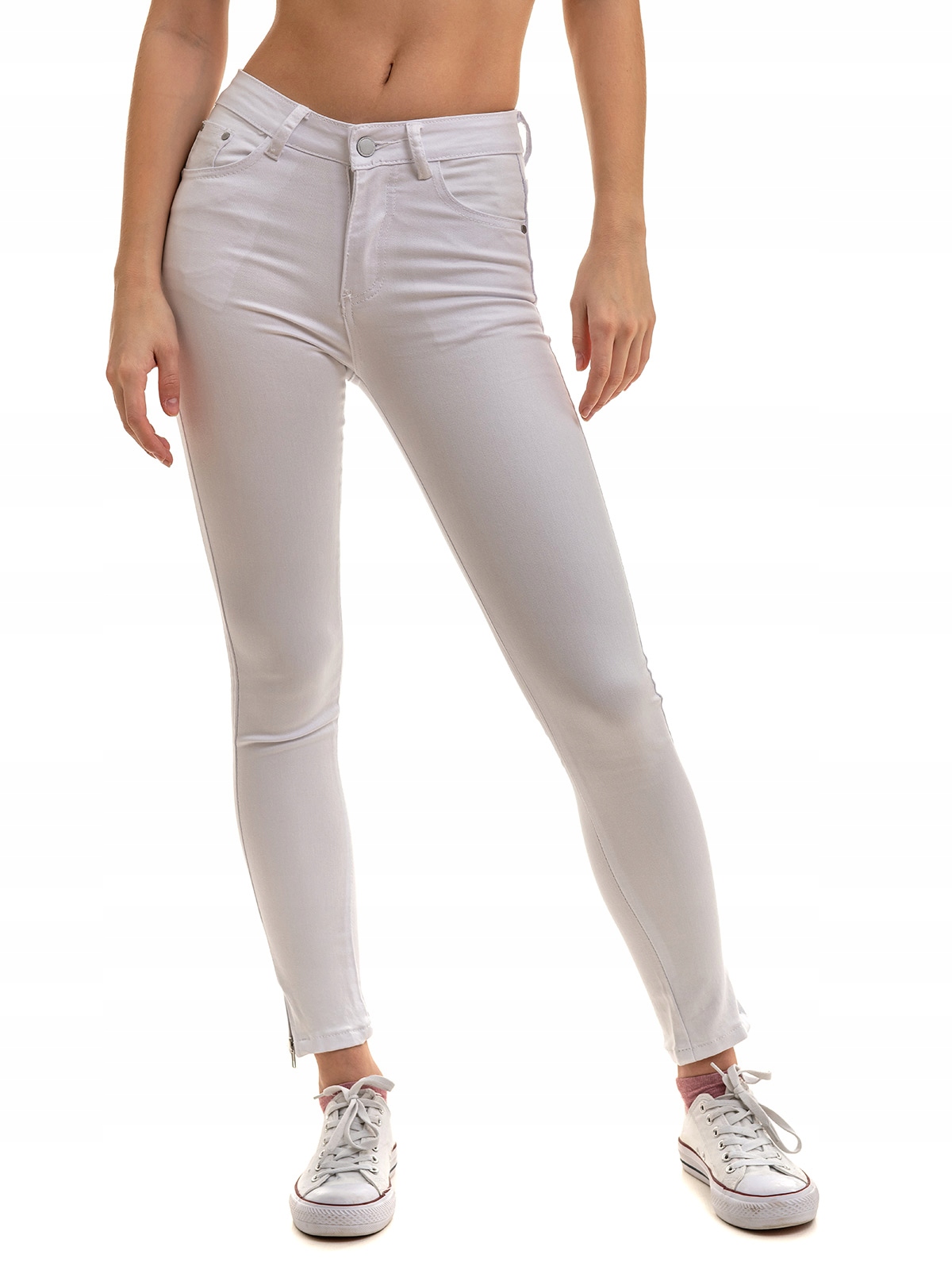 

Jeansy damskie spodnie z zamkami rurki biały XL