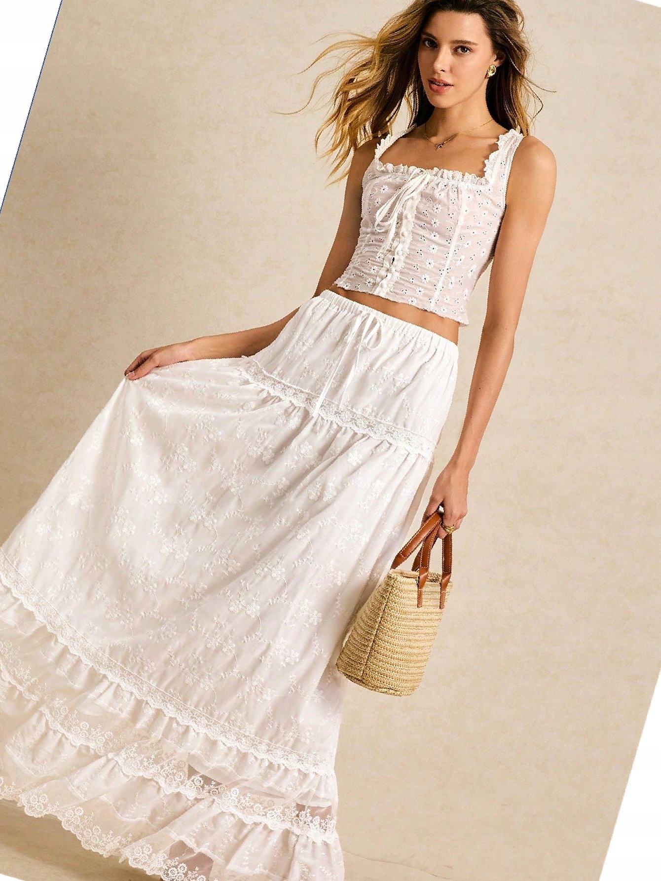 Sukně Na léto Maksi Vyšívaná Rozevřená Bílá Xs 34