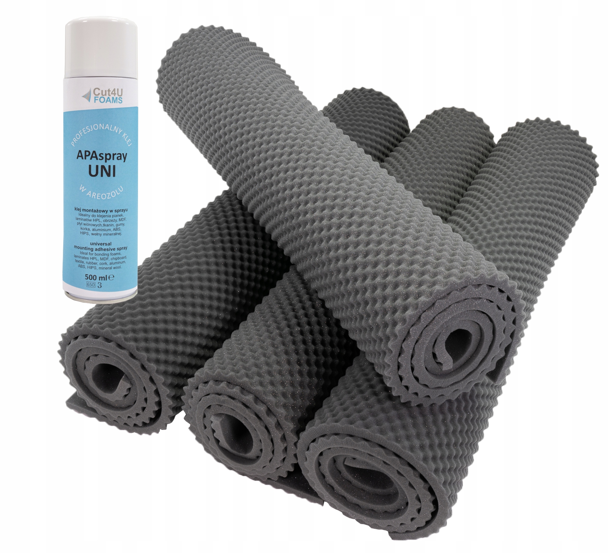 Sada 4ks akustických absorpčních rohoží Gofry vlny gr2cm šedé plus Lepidlo