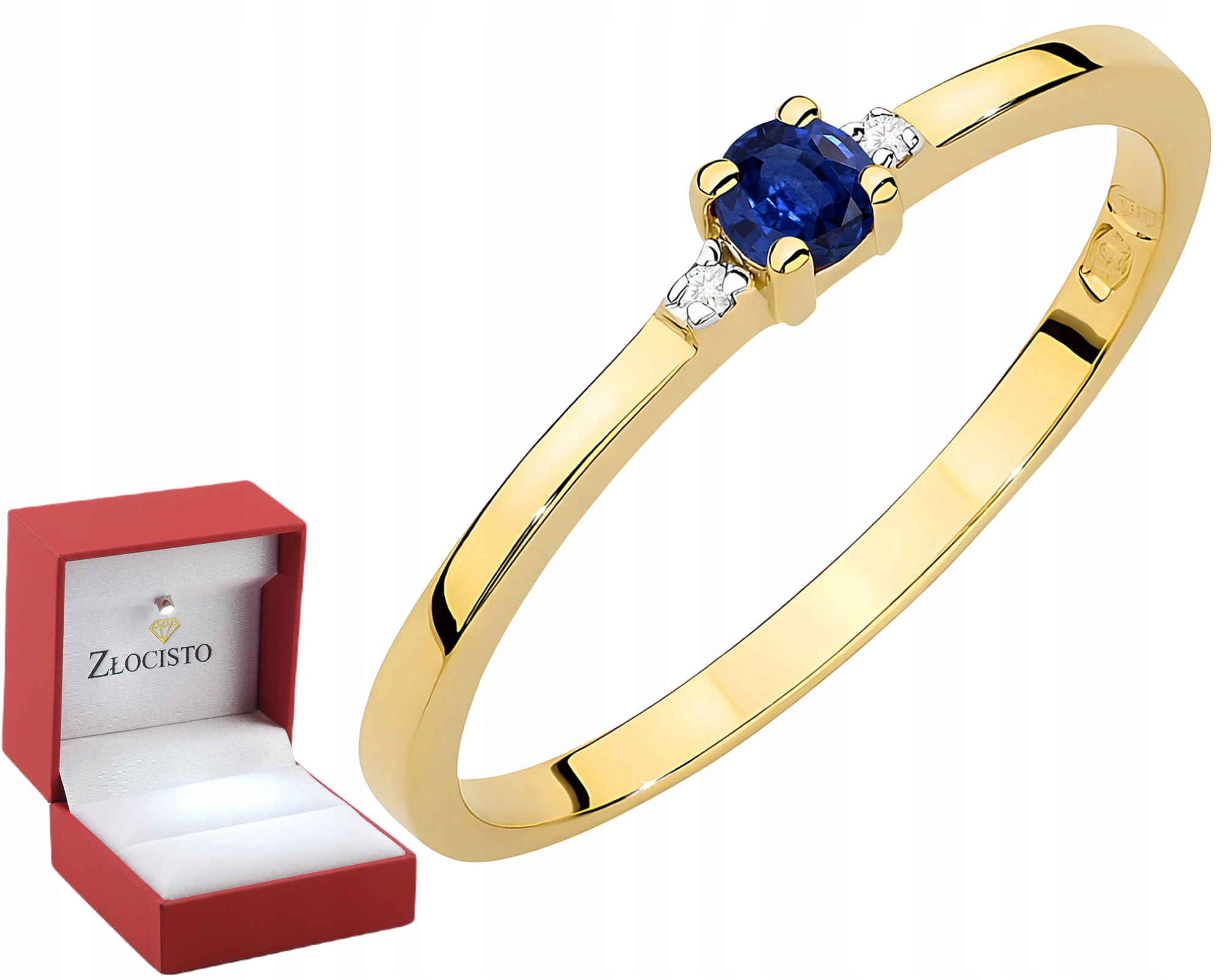 Zlatý Prstýnek se safírem a brilianty S Gravírováním 585 Dárek Certifikát