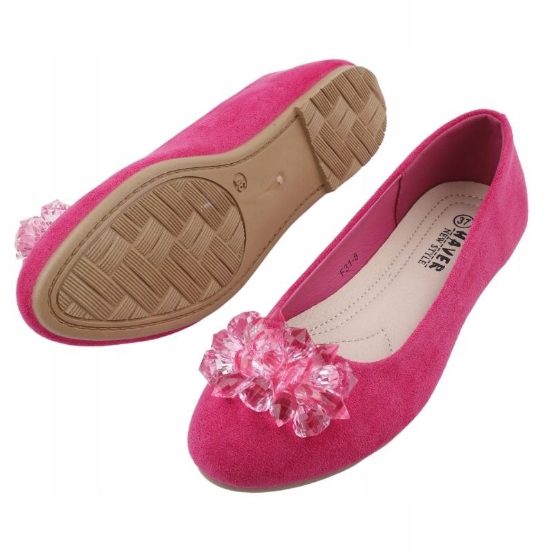 RÓŻOWE BALERINKI DAMSKIE WSUWANE PŁASKIE Z KOKARDĄ GŁADKIE WKŁ.EKOSKÓRA Marka inna