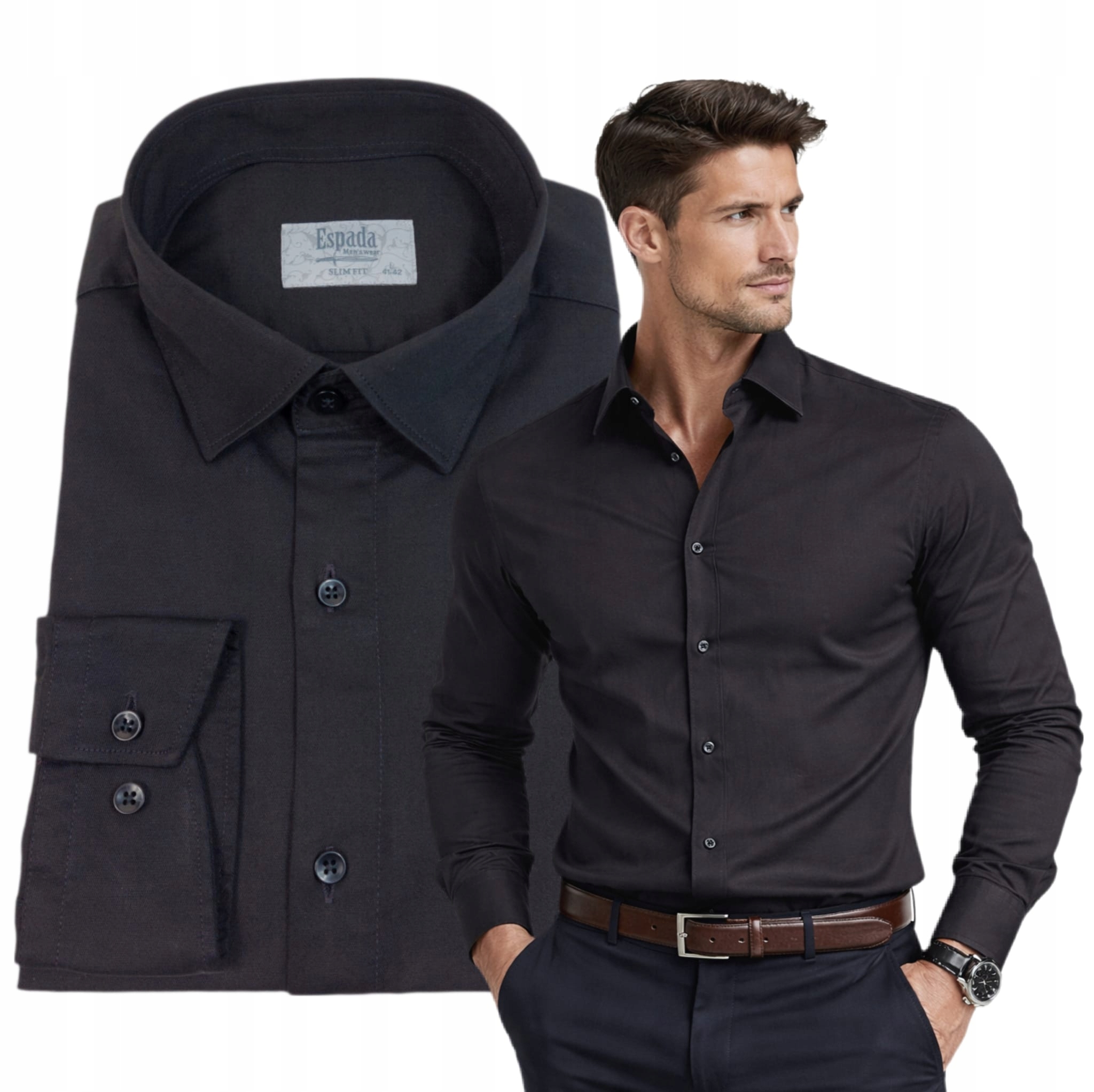 Pánská košile Černá Matná Silnější Bavlna s elastanem Slim vel. XL