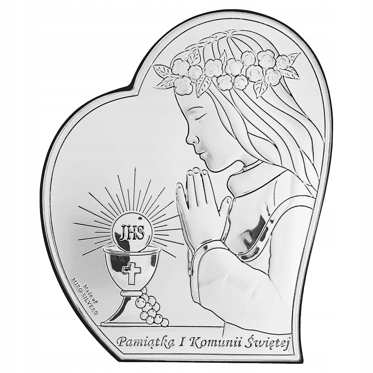 Obrázek na svaté přijímání dárek pro holčičku stříbrný Velikost: 12x14.5