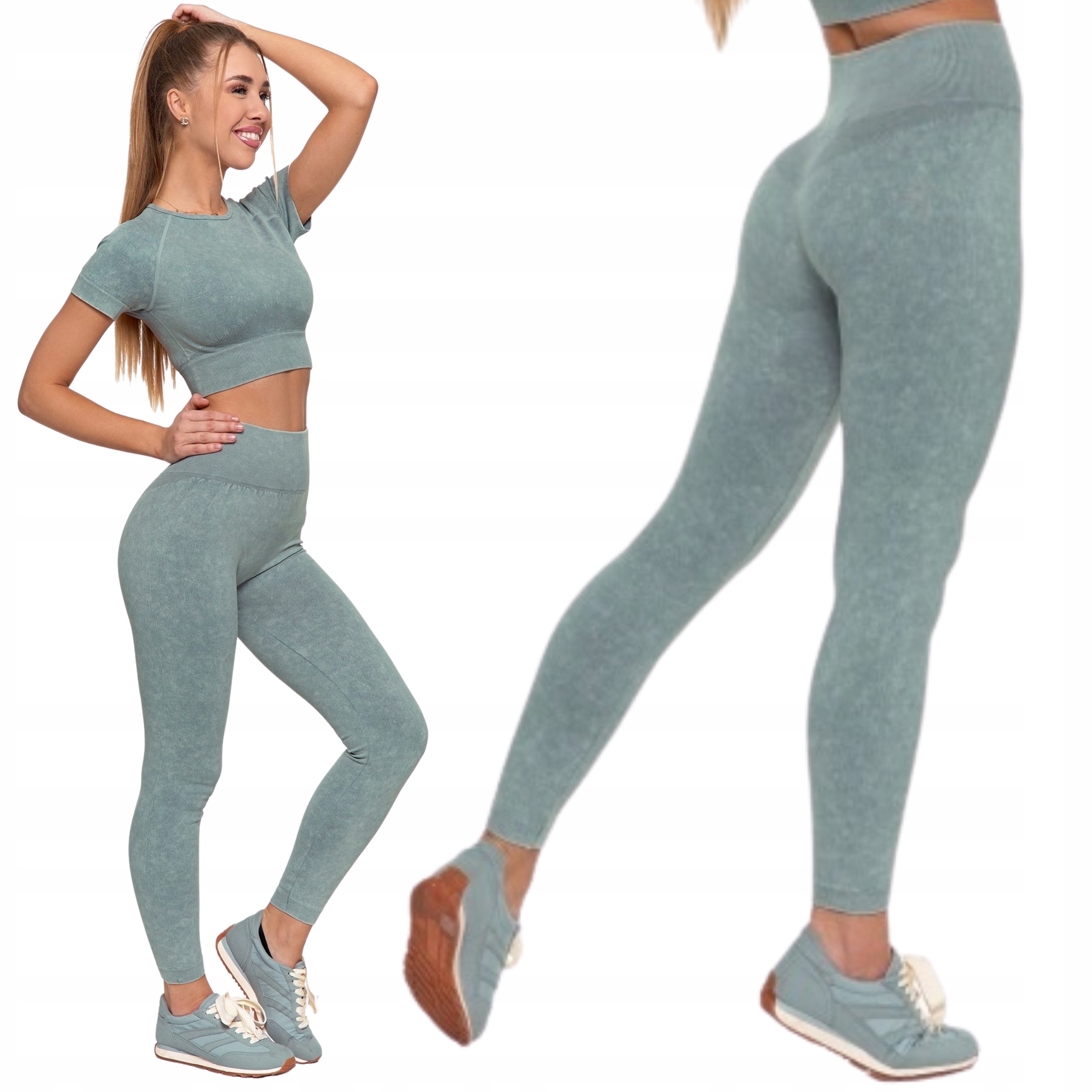 Legginsy Damskie Bezszwowe Wysoki Stan Gładkie Sportowe Moraj L/XL