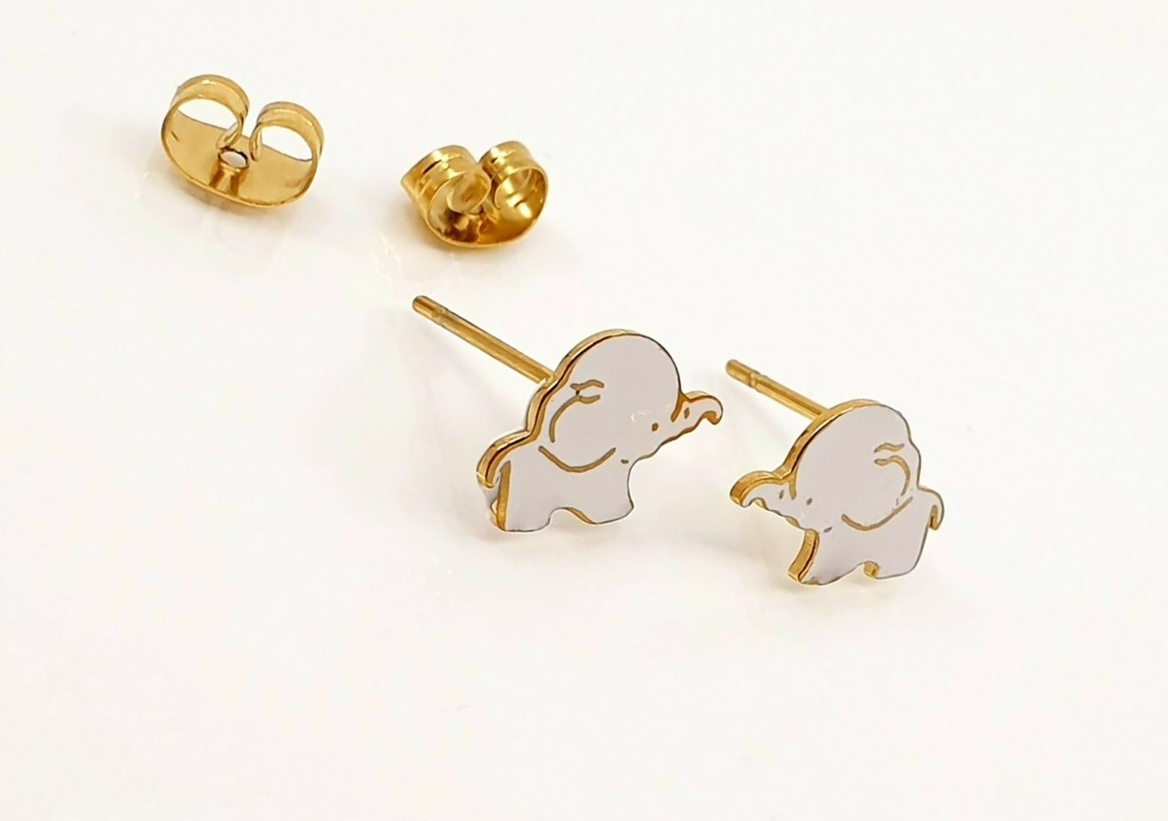 

857k Złote Kolczyki kolorowy słoń słonik 316L