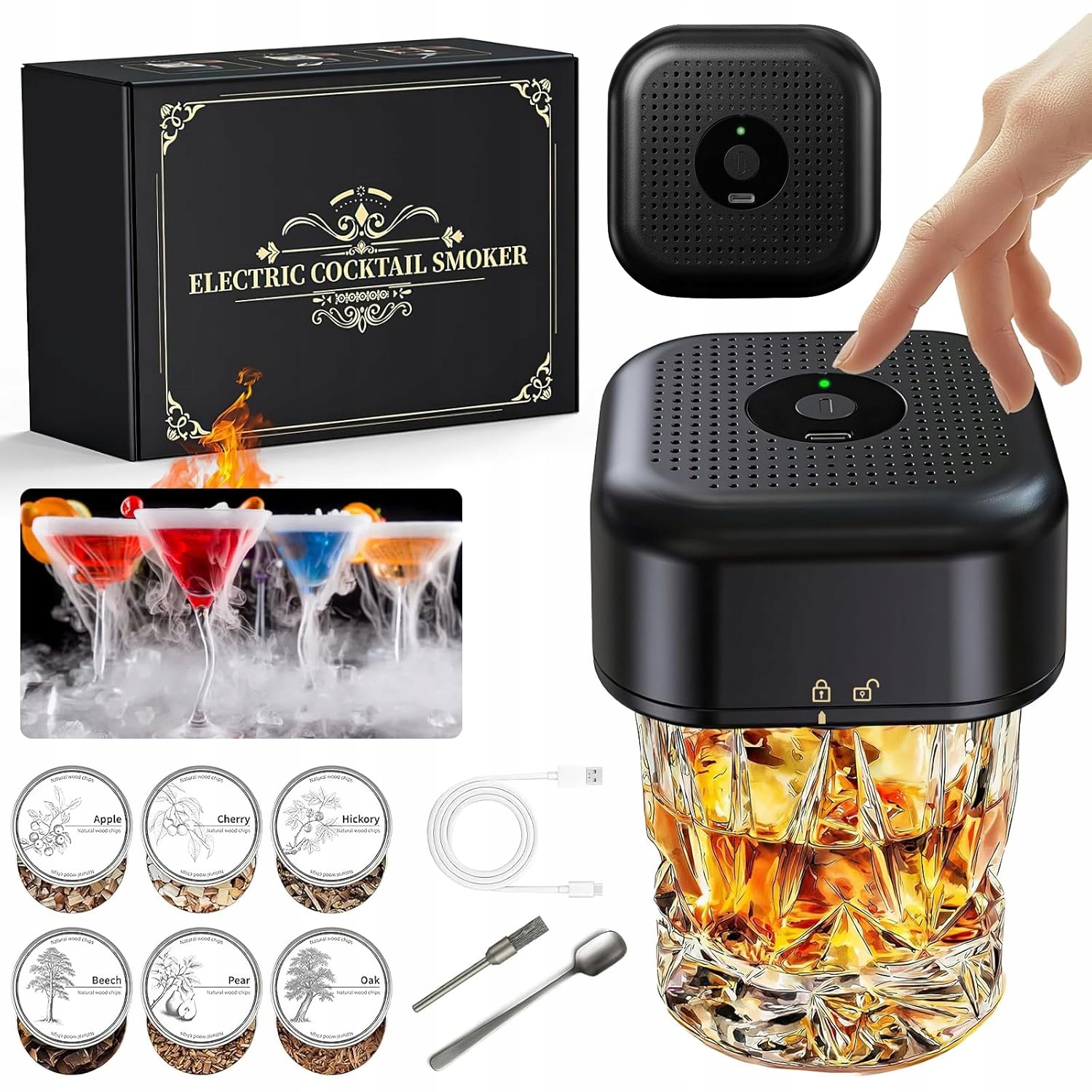 Sada Na Uzení Whisky Smoker Dřevěná Usb Dárek Pro Přítele A Manžela