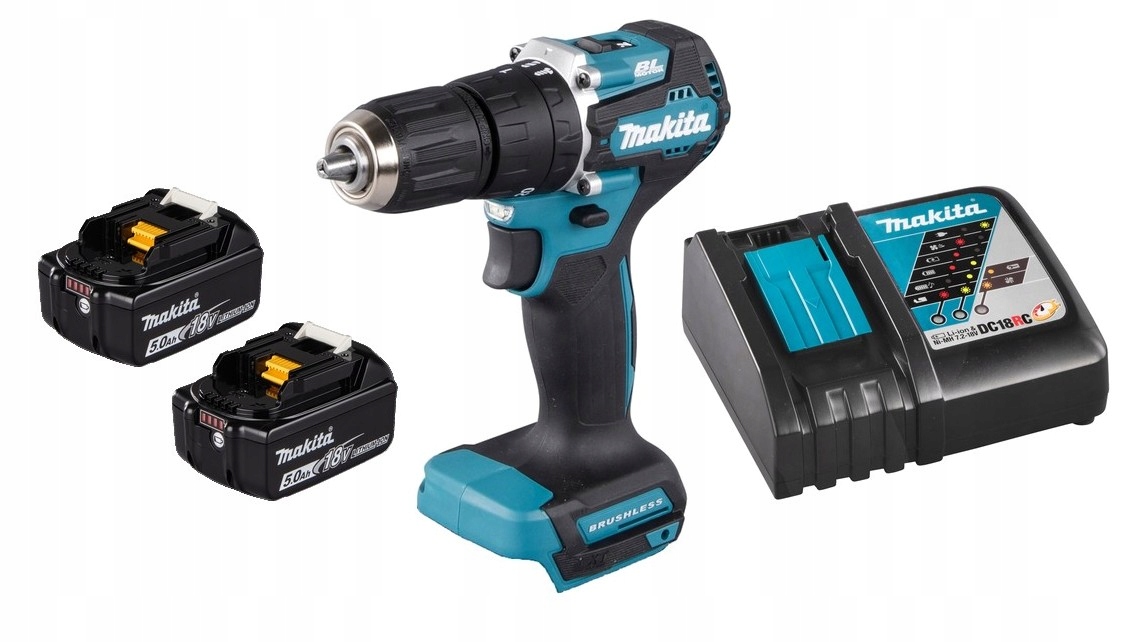 Makita Akumulatorowa Wiertarko Wkrętarka LXT18V 2x5Ah BL1850 DC18RC DHP487Z