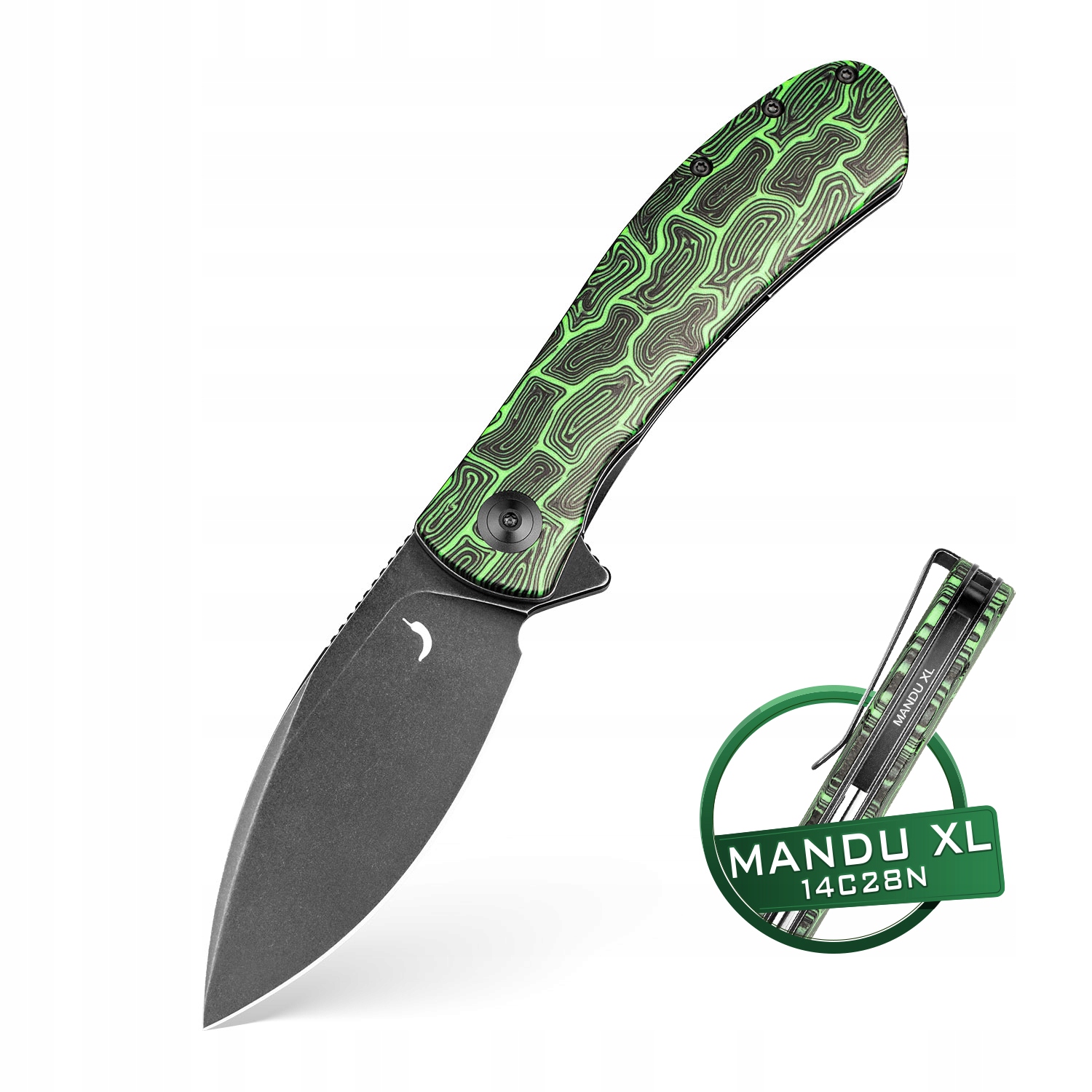 Nůž Trollsky Knives Mandu XL LinerLock Pvd 14C28N Green Turtle G10