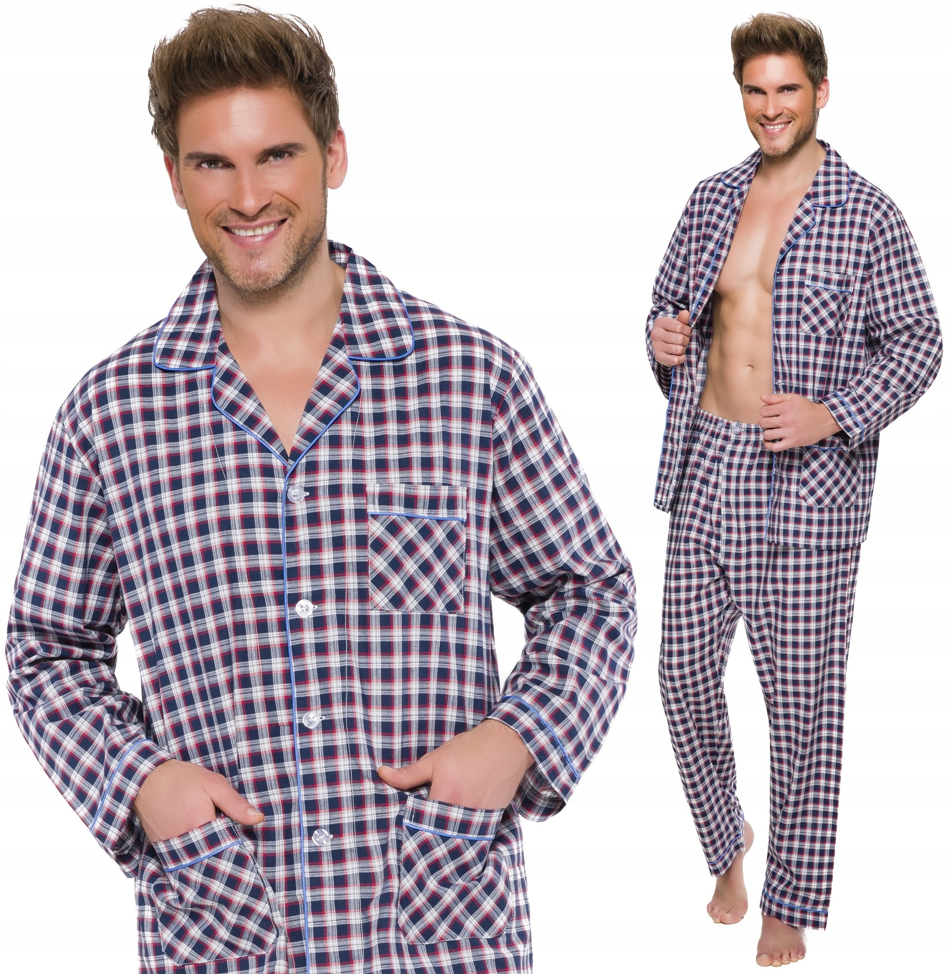 D2 ROZPINANA BAWEŁNIANA PIŻAMA MĘSKA W KRATKĘ XXL