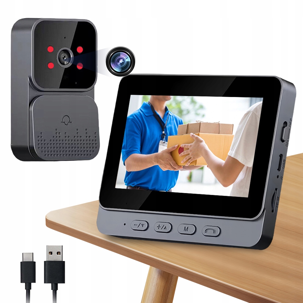 Bezdrátový dveřní zvonek s videokamerou, voděodolný 4.3" Hd monitor