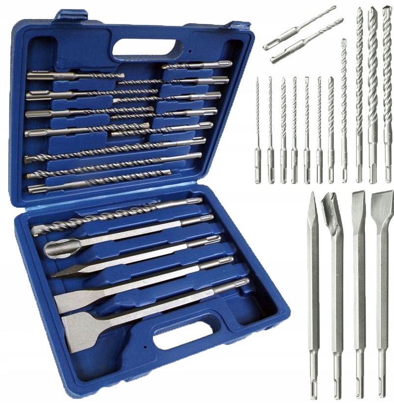 Zestaw Wierteł I Dłut Wiertła Wiertło Do Betonu Sds Plus Dłuto 17EL Sds+