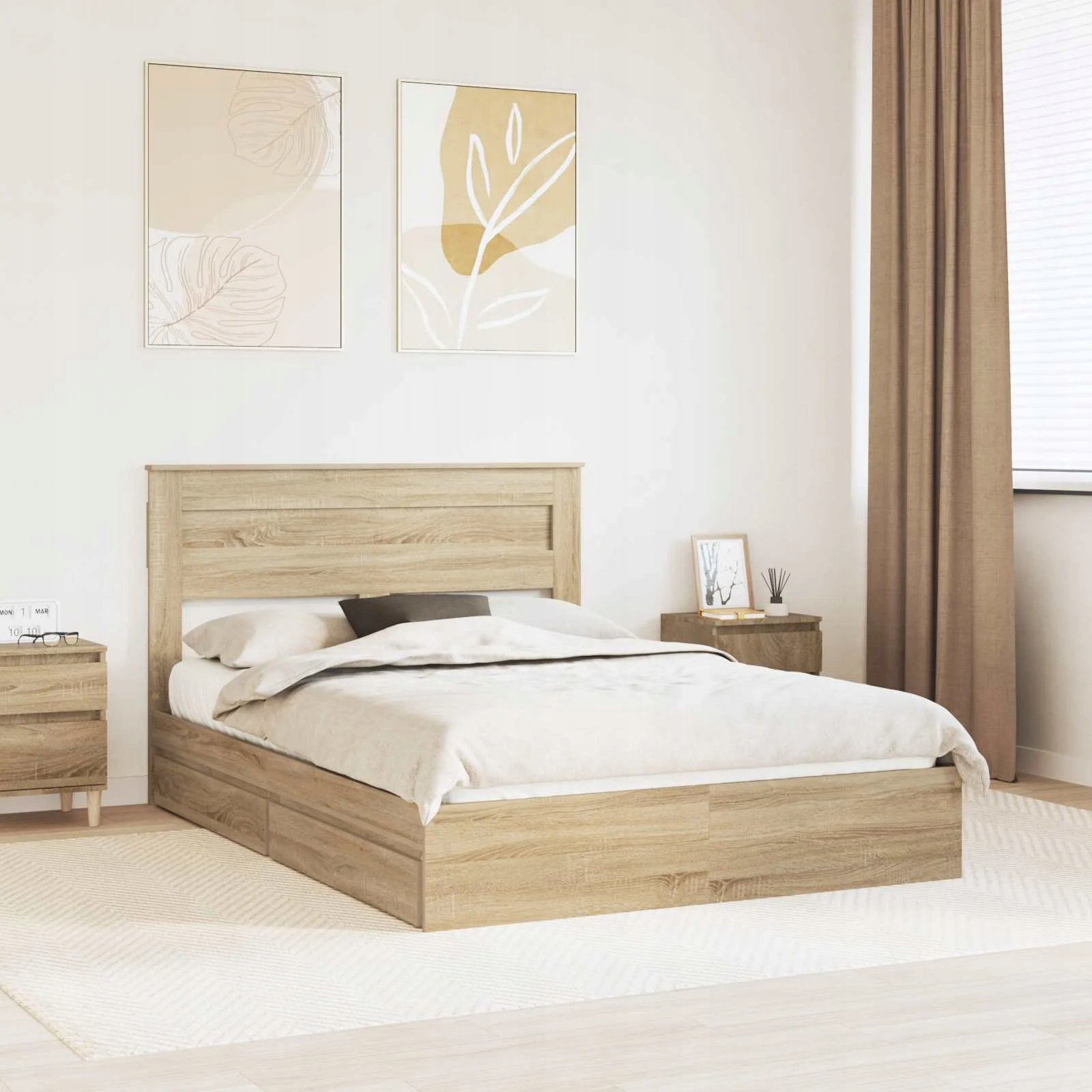 vidaXL Postel s úložným prostorem s čelo Sonoma dub 140 x 190 cm