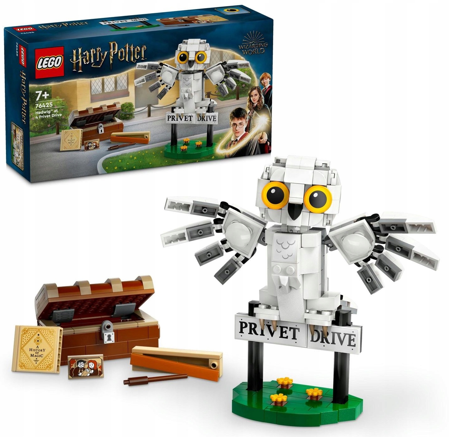 Lego Harry Potter 76425 Pohyblivá sova Hedvika Kufřík Portet Kniha Hůlka