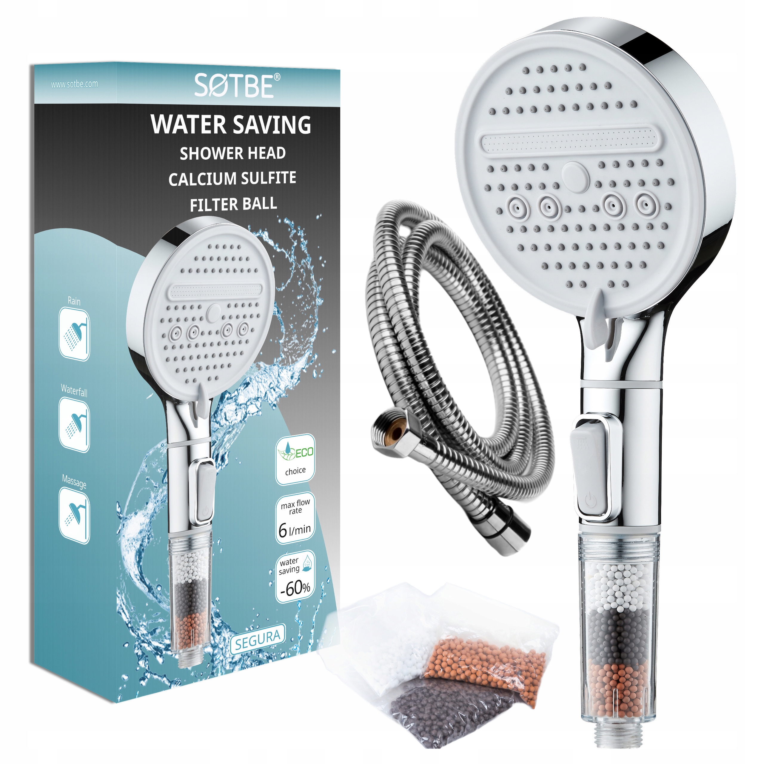 Sprchový set Vodotěsná sprchová hlavice s filtrem Hadice 150 cm