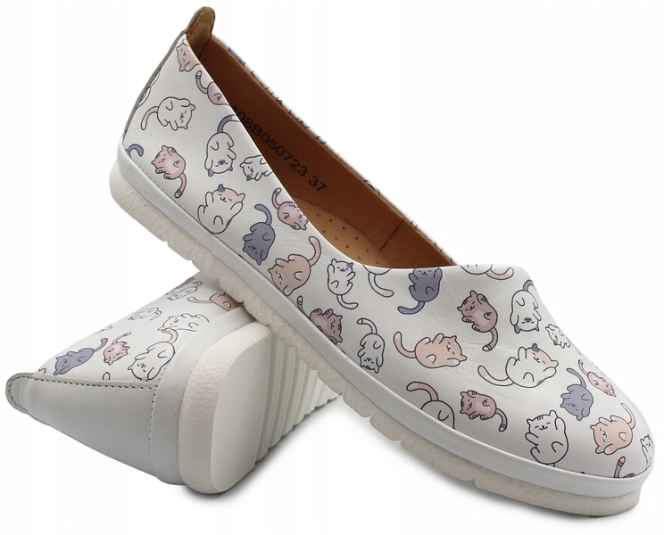 Kožené baleríny s koťátky pro práci, pohodlné, lehké, bílé, pro nohy 40